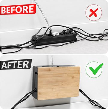 Kabelbox Kabelmanagement Box Magnetischer Bambus Deckel Elegant Wandmontierbar