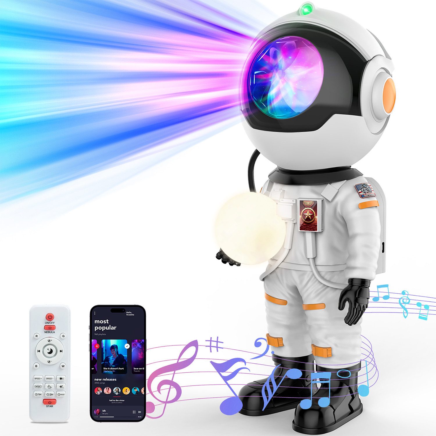 ANYSUN LED-Sternenhimmel Astronaut Sternenhimmel Projektor Nachtlicht für Kinder, Nachthimmel Lichtprojektor Lampe mit Bluetooth, Timer, Fernbedienung, Sternenlicht mit 29 Farben 15 Einschlafmusik Für Schlafzimmer Decke