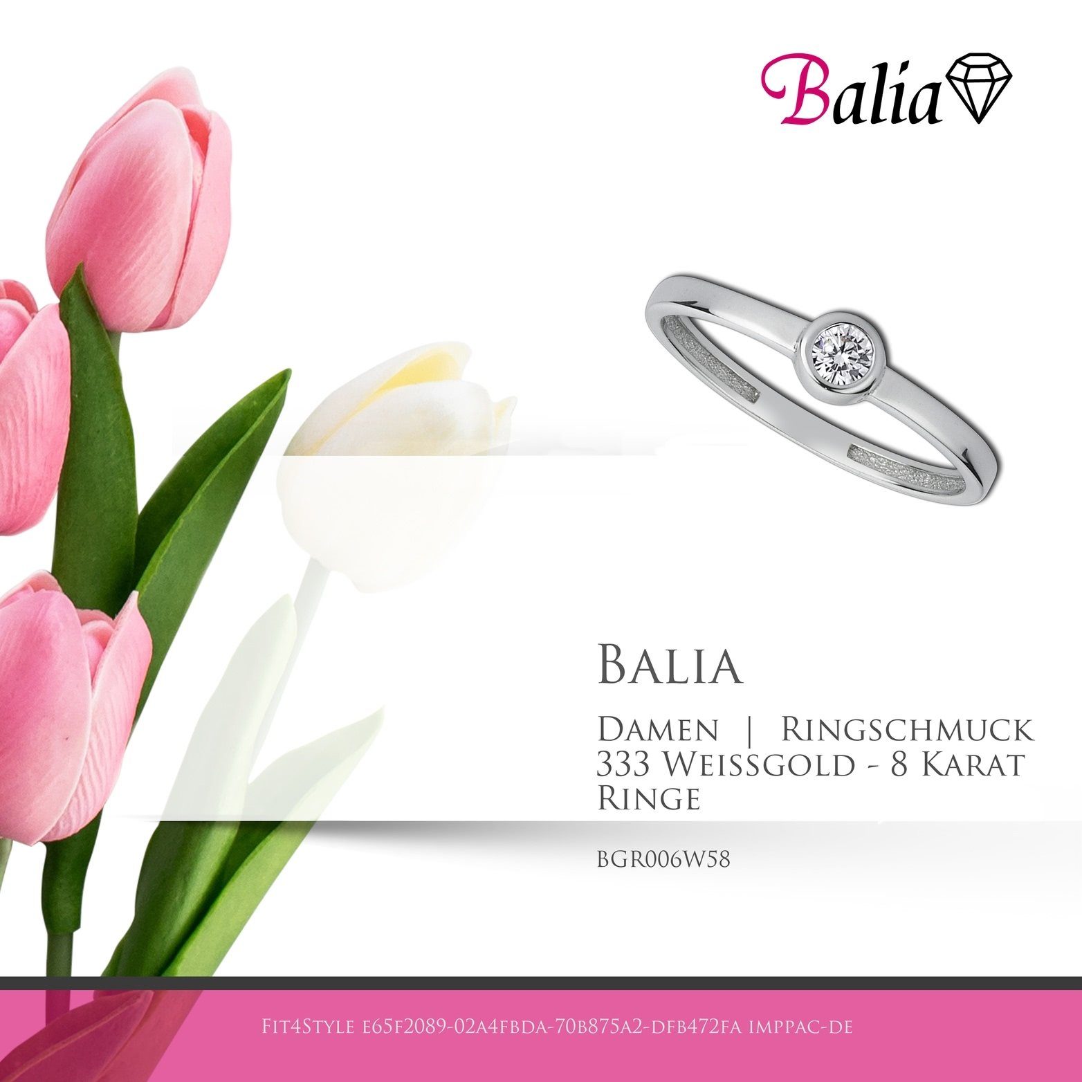 Balia Goldring Balia Damen Ring (Kristall 333 (Fingerring), Karat (18,5), Weißgold 333 weißgold) Fingerring 58 Größe aus Weißgold 8 