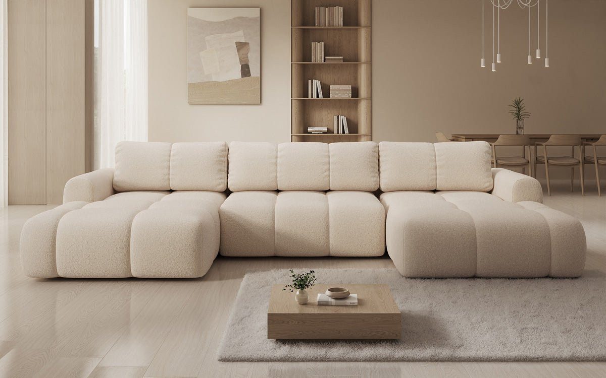 Luxusbetten24 Schlafsofa Designer Sofa Analfi U in Bouclé, mit Stauraum und Schlaffunktion