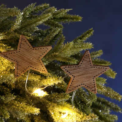 MARELIDA LED-Lichterkette 9 Sterne Holz warmweiß Dekolichterkette Weihnachten braun natur, 10-flammig