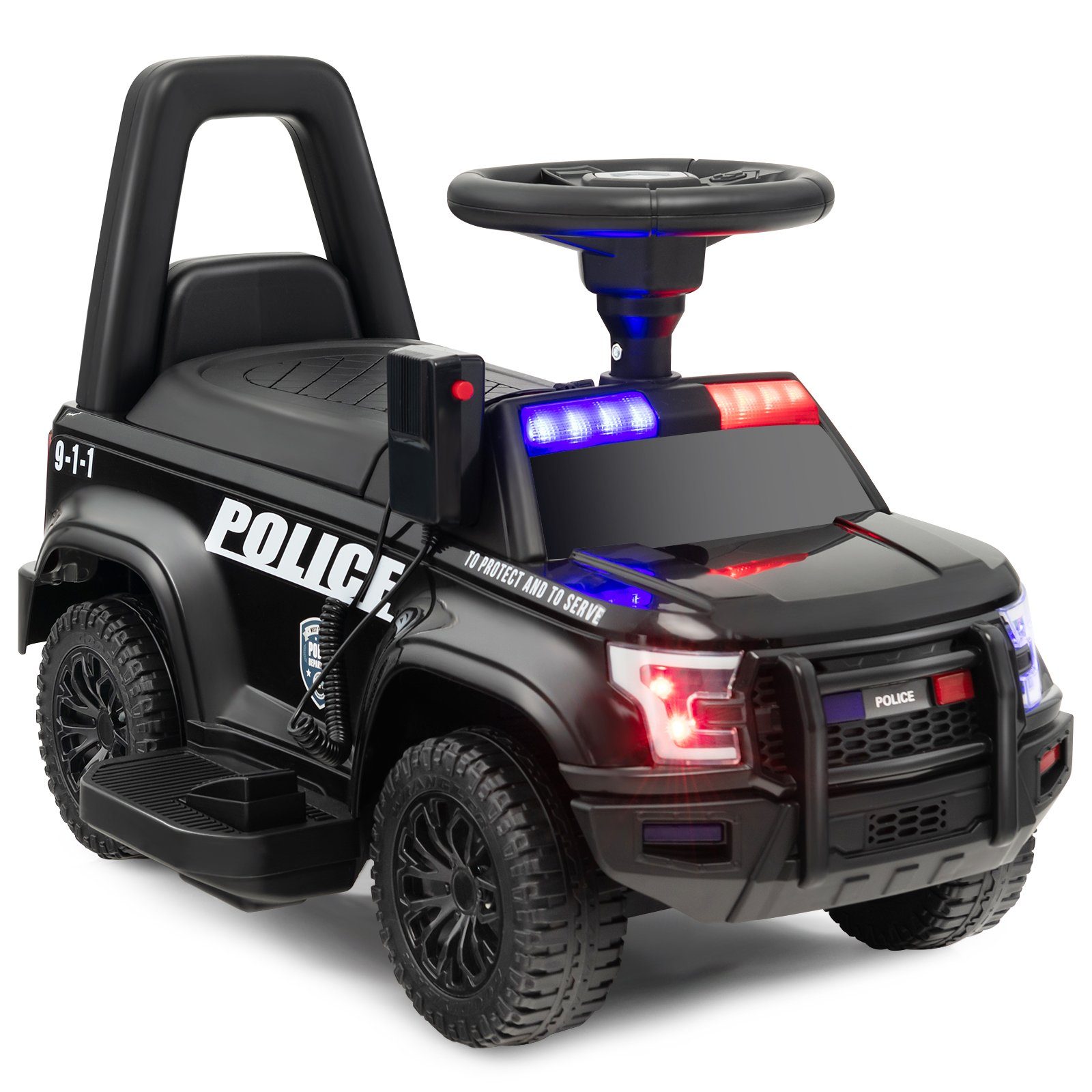 Elektro Kinderauto 12V 2x30W Motor, 3-5 km/h Polizeiauto mit  2,4G-Fernbedienung, MP3, Musik