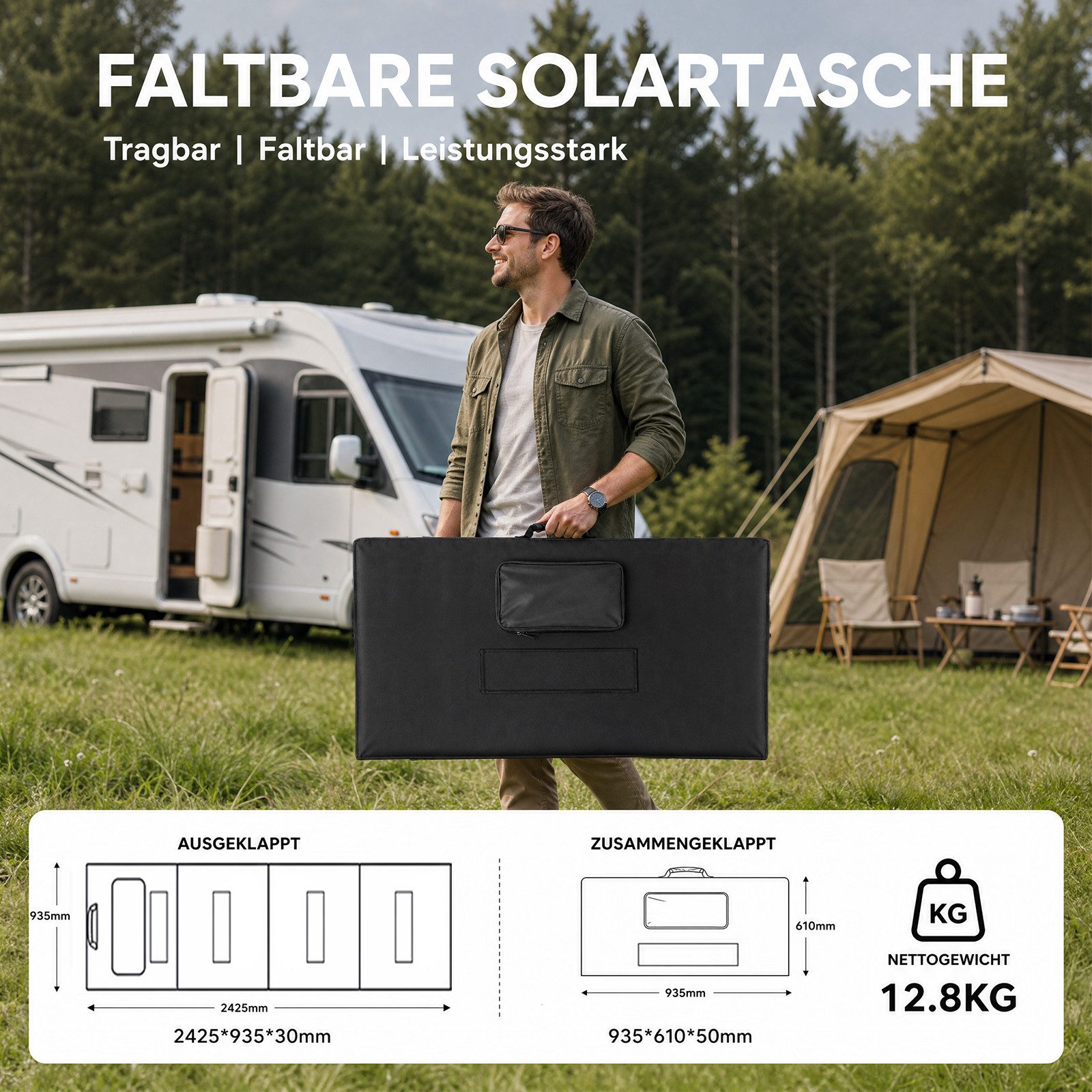 Rhein Beleuchtung Solarmodul Solar Panel 400W 36V, tragbares Solarpanel, faltbar & monokristallin, 400 W, Monokristallines Silizium, (1-St., Solarpanel Camping  – Bild 2 von 5
