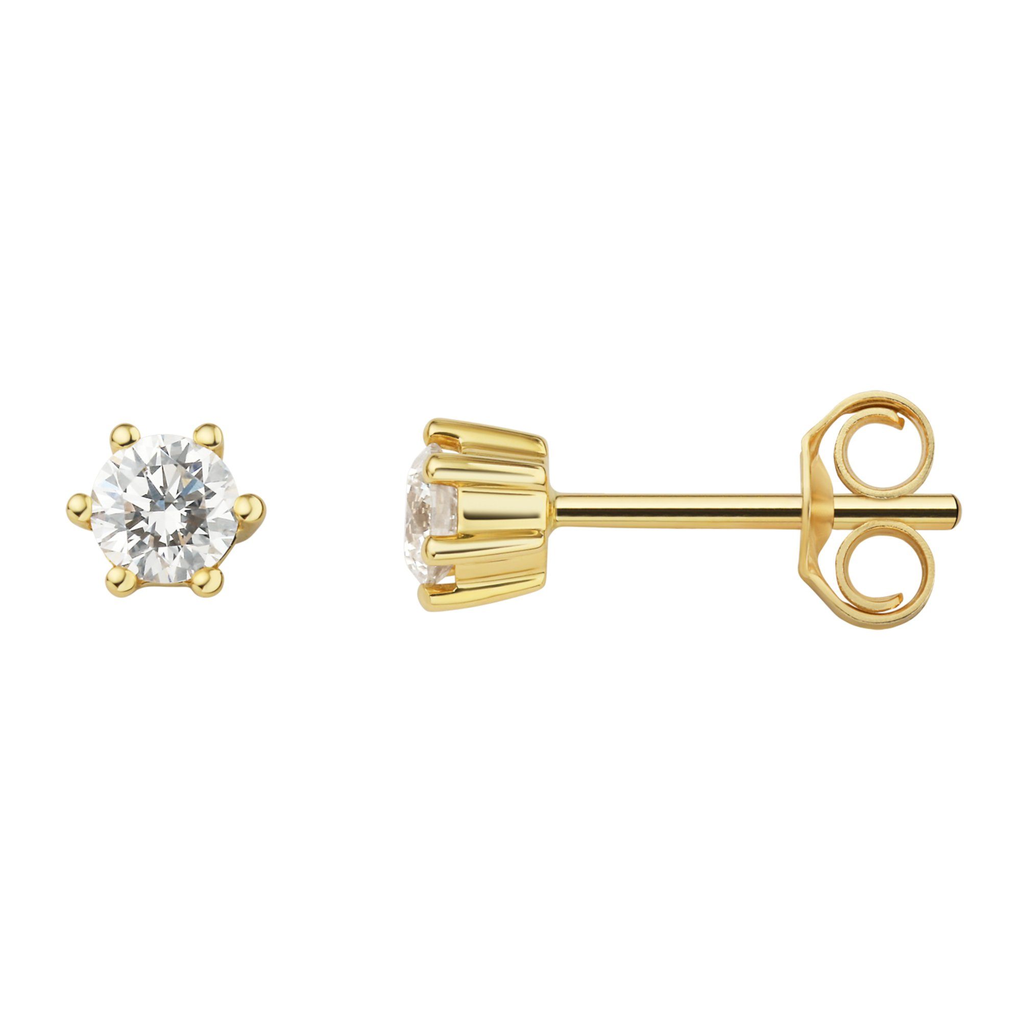 Paar Damen Brillant ct 0.3 Ohrstecker aus Gold 750 ELEMENT Schmuck Gelbgold, Ohrstecker ONE Diamant Ohrringe