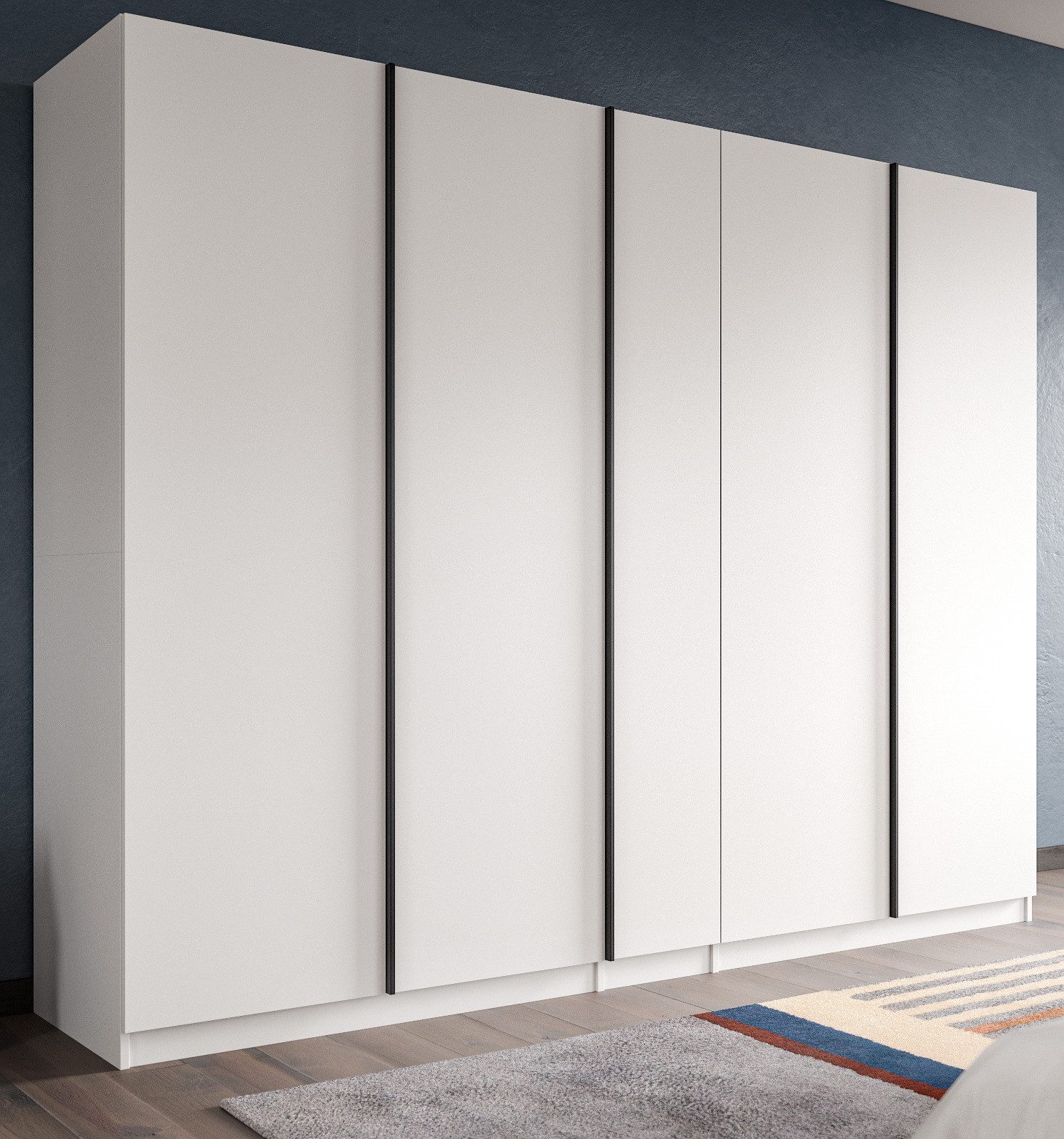 Inn.Furn Kleiderschrank Girona (Drehtürenschrank 5-türig in weiß, 230 x 183 cm) 2 Kleiderstangen und 7 Wäschefächer
