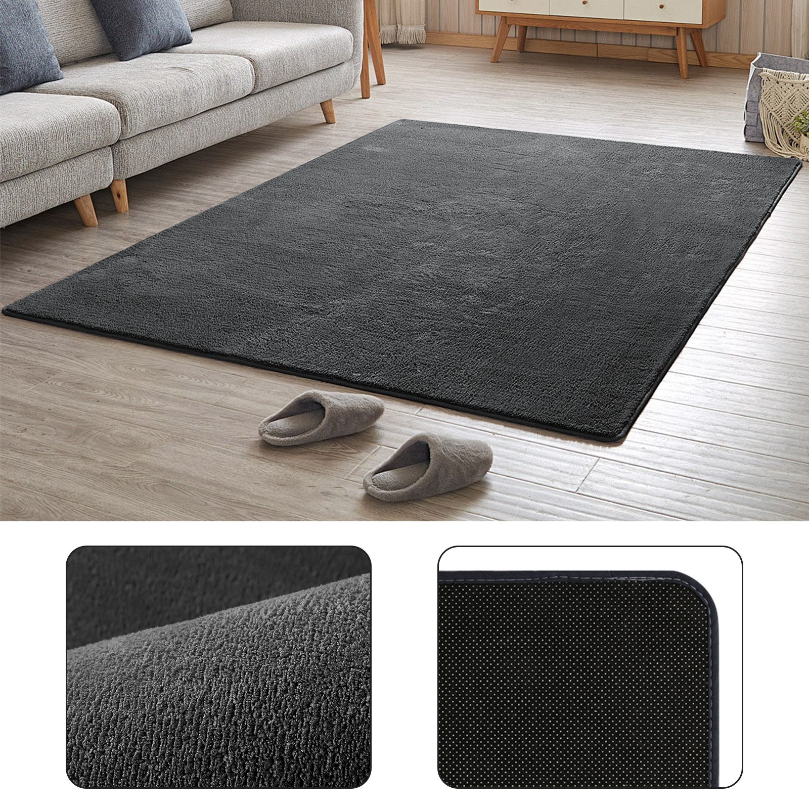 JEOBEST Teppich Waschbarer Teppich Wohnzimmer, Grösse:160x200cm, Rechteck,Kurzflor,Uni Farben,Rutschsichere Rückseite