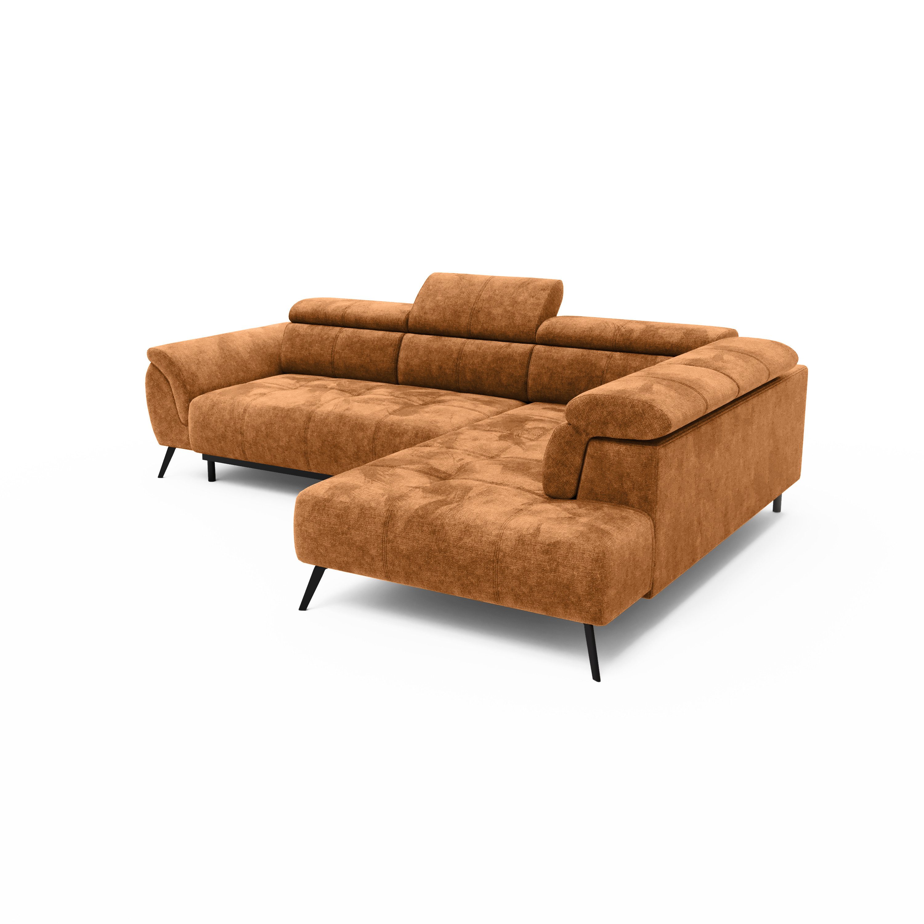 LIVORA Ecksofa SOFAS, Ecksofa Ottomane rechts Chenille 284x208x79 rostfarben VALENTINA