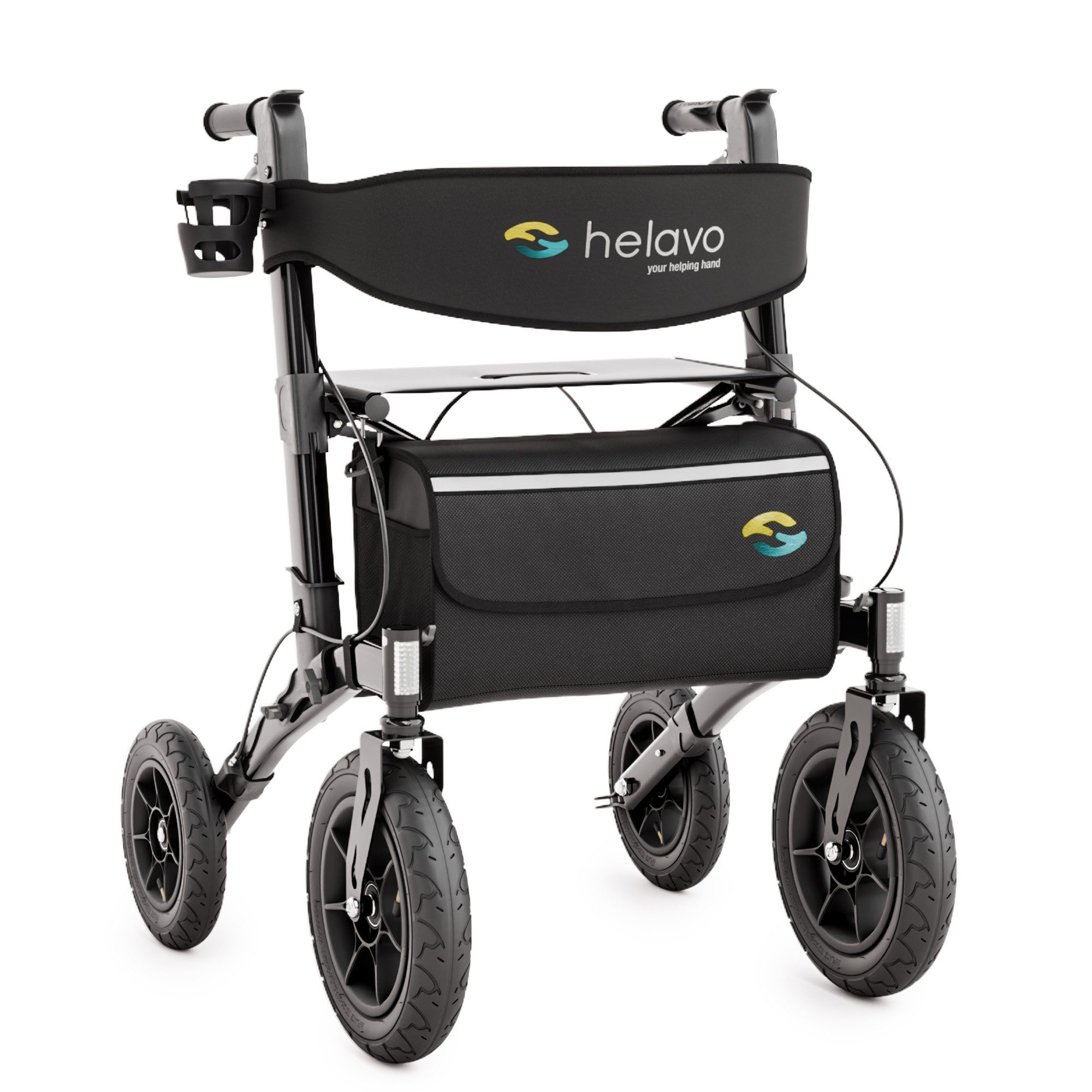 Helavo Rollator H1040, Faltbarer Outdoor Rollator mit Luftbereifung, Sitz & Lehne
