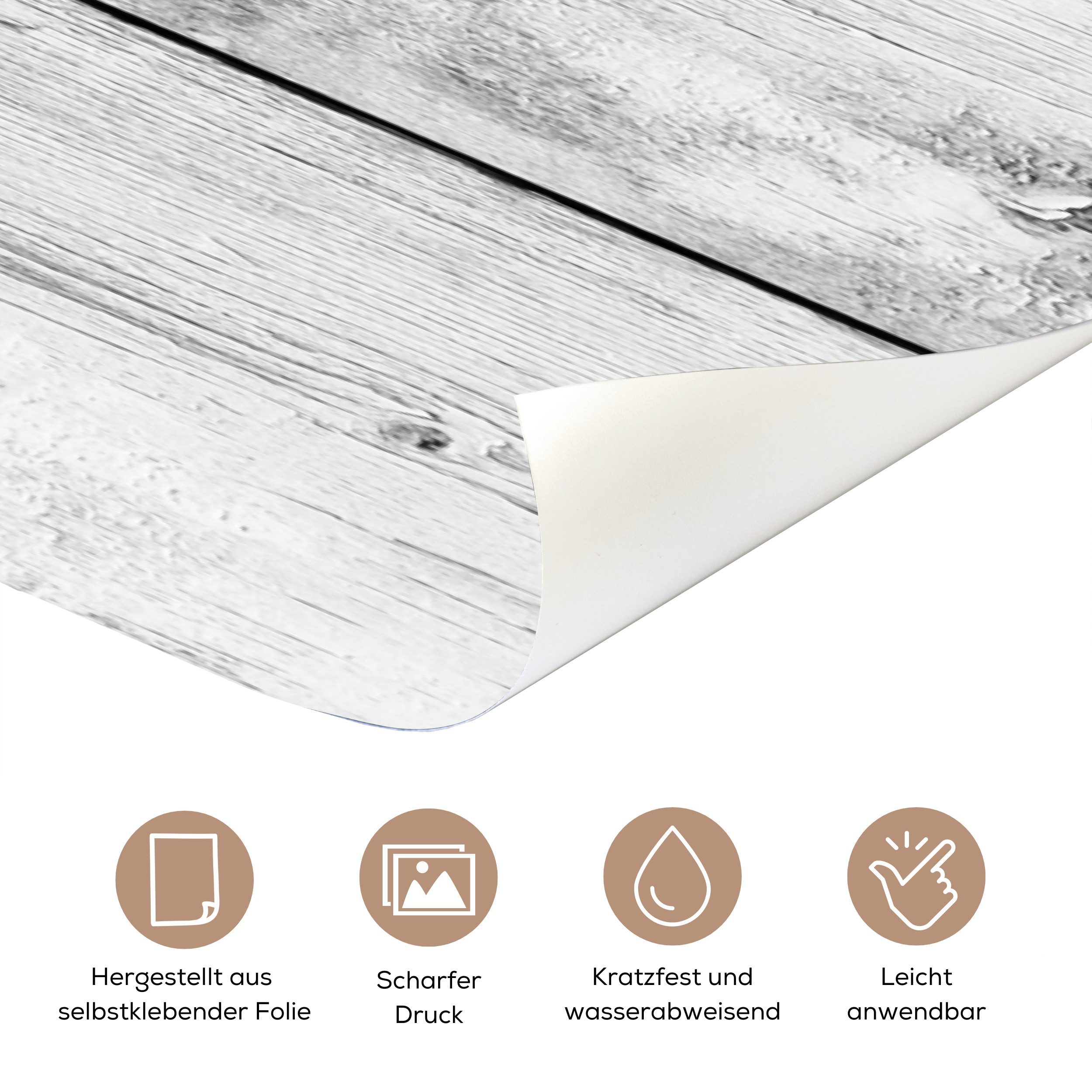 MuchoWow Türtapete Vintage - Holz - Grau - Weiß, Matt, bedruckt, (1 St), Selbstklebende Tapete, Folie für Möbel, 75x205 cm