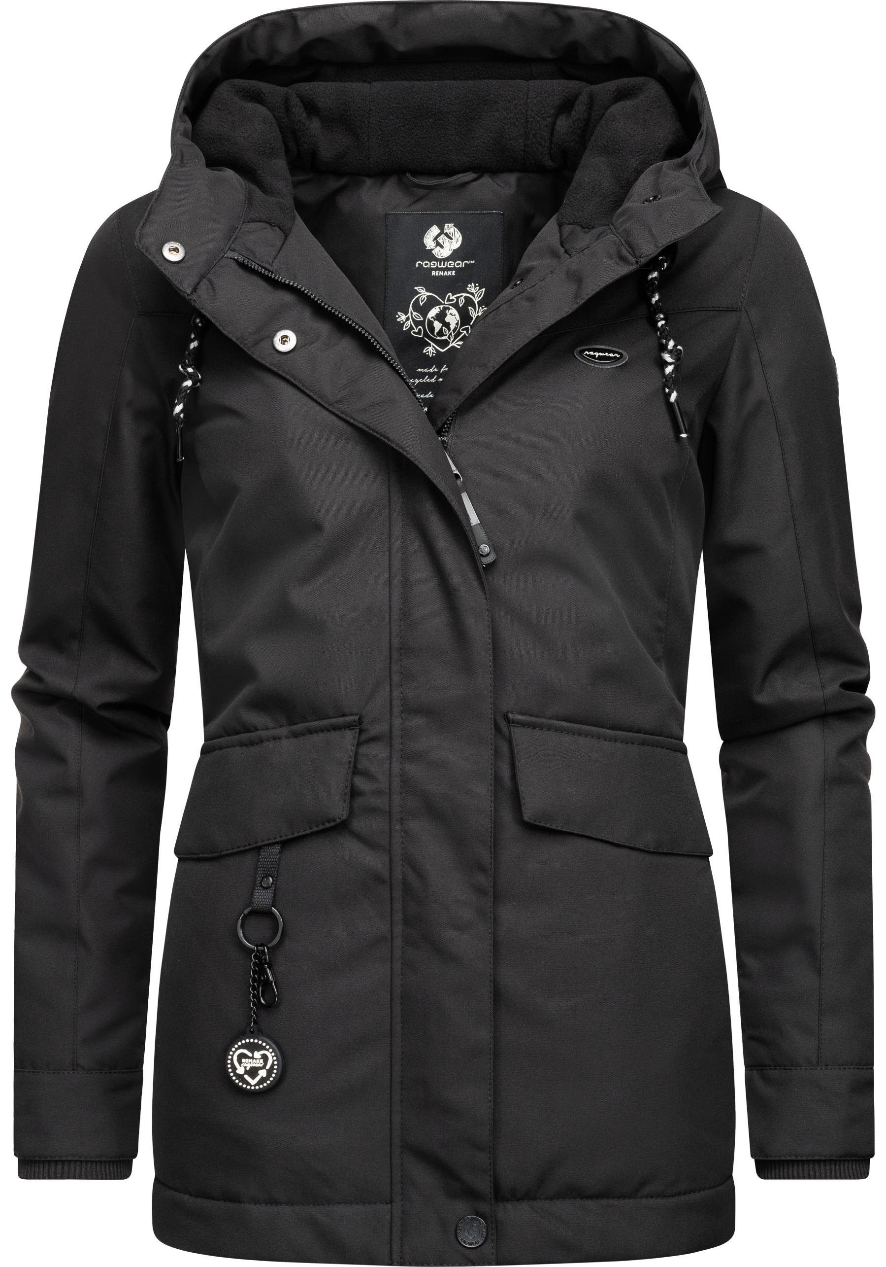 Remake Outdoorjacke Materialien Jazmin Ragwear Winterjacke II gefütterte dark Intl. recycelten aus