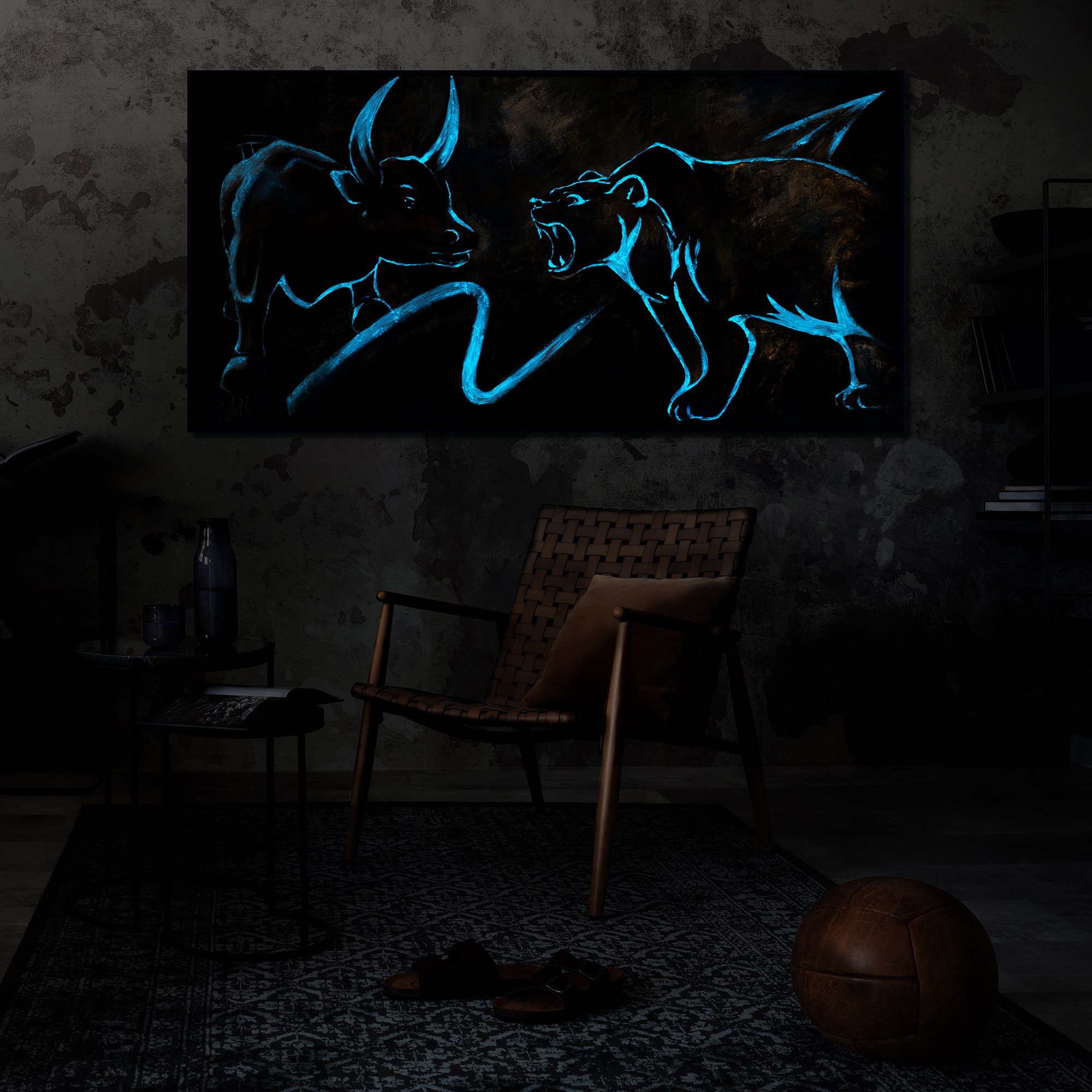 Börse, Gemälde Blau Rahmen in Mit YS-Art Tiere