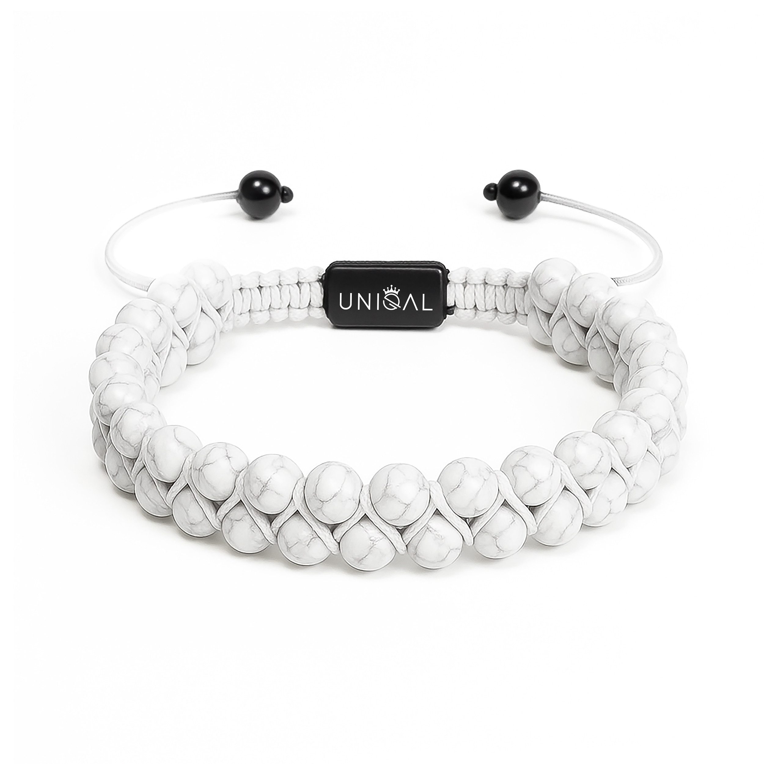 UNIQAL.de Perlenarmband aus Naturstein – zweireihig, 6 mm, Unisex (Edelstahl-Elemente, Naturstein-Perlen), verstellbarer Makramée-Verschluss, handgefertigt