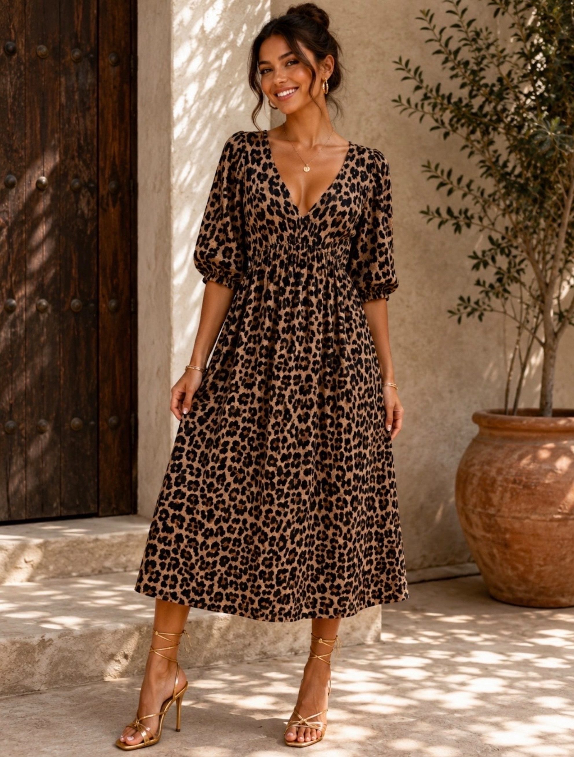 Worldclassca Sommerkleid Worldclassca Musselin Sommerkleid Leopard Animal Muster Lang Strand Neue Kollektion - Stilvolle und gemütliche Sommer Mode für Damen