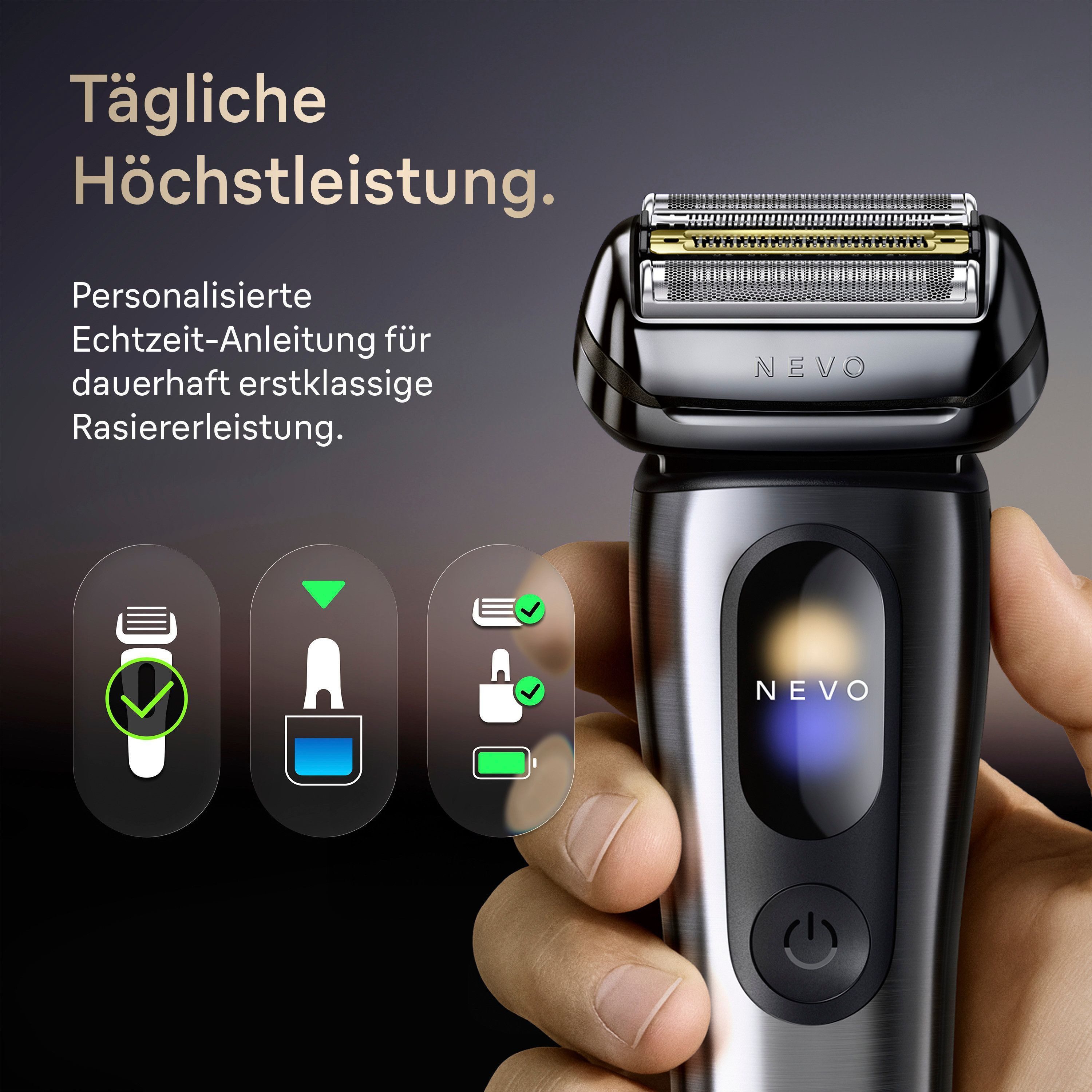 Braun Elektrorasierer NEVO 17000cc, SmartClean-Plus-Reinigungsstation, integrierter Präzisionstrimmer, AeroTouch, Smart Display, 7-in-1 Care System, Lade-Reiseetui, Silber silberfarben