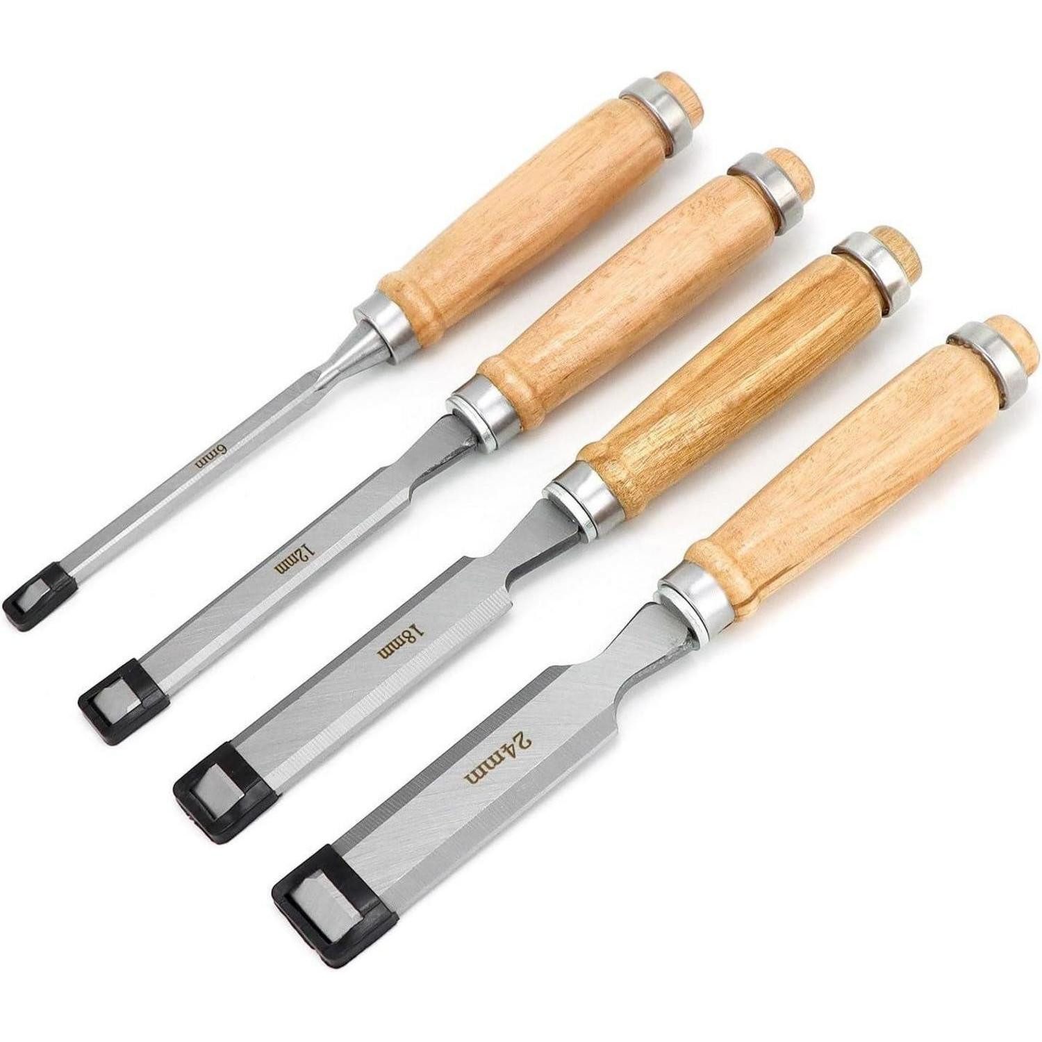 LuxusKollektion Meißel-Set Stechbeitel Set 6 12 19 24 mm ergonomischer Griff Schlagkappe