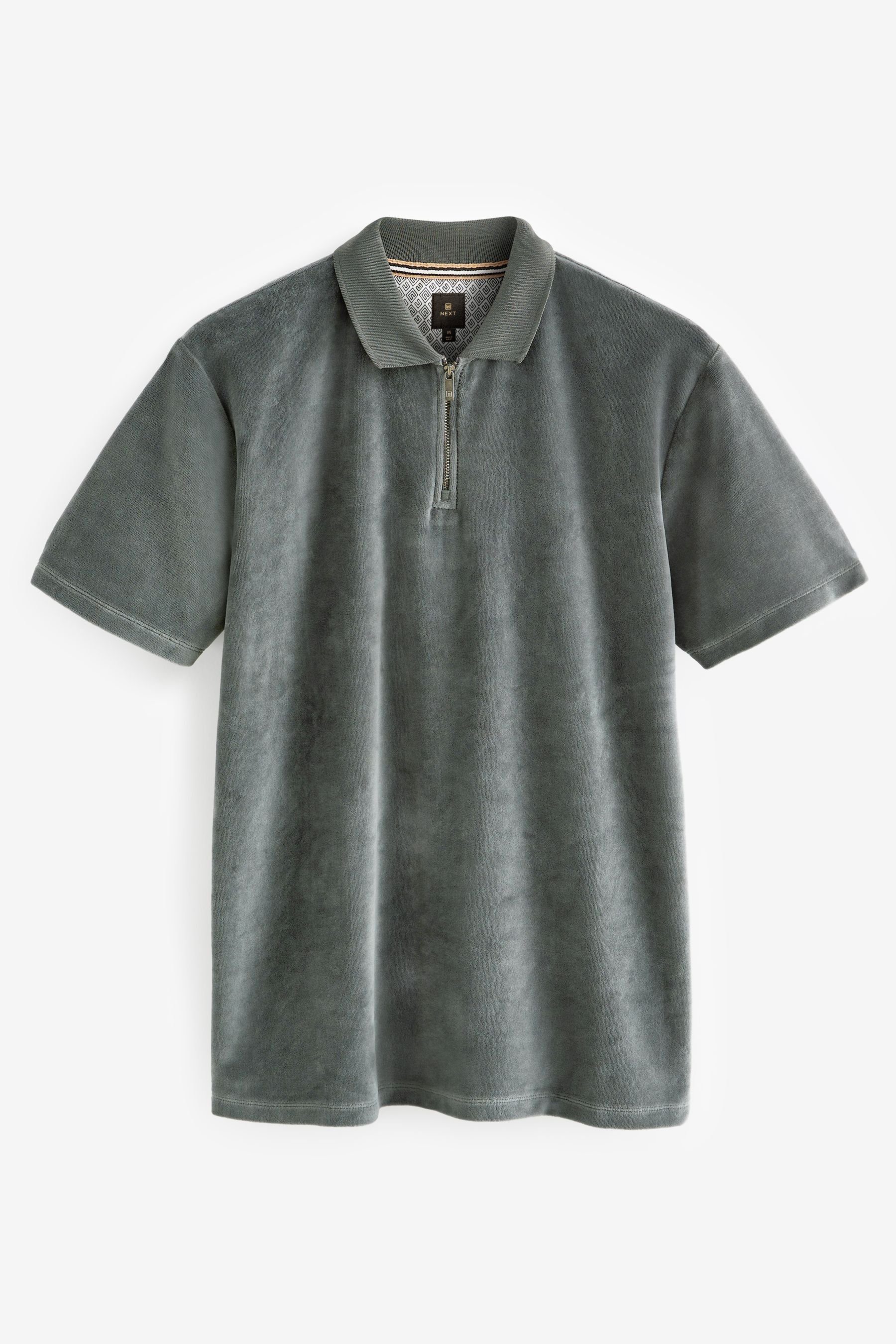 Next Samt aus Poloshirt (1-tlg) Poloshirt Grey