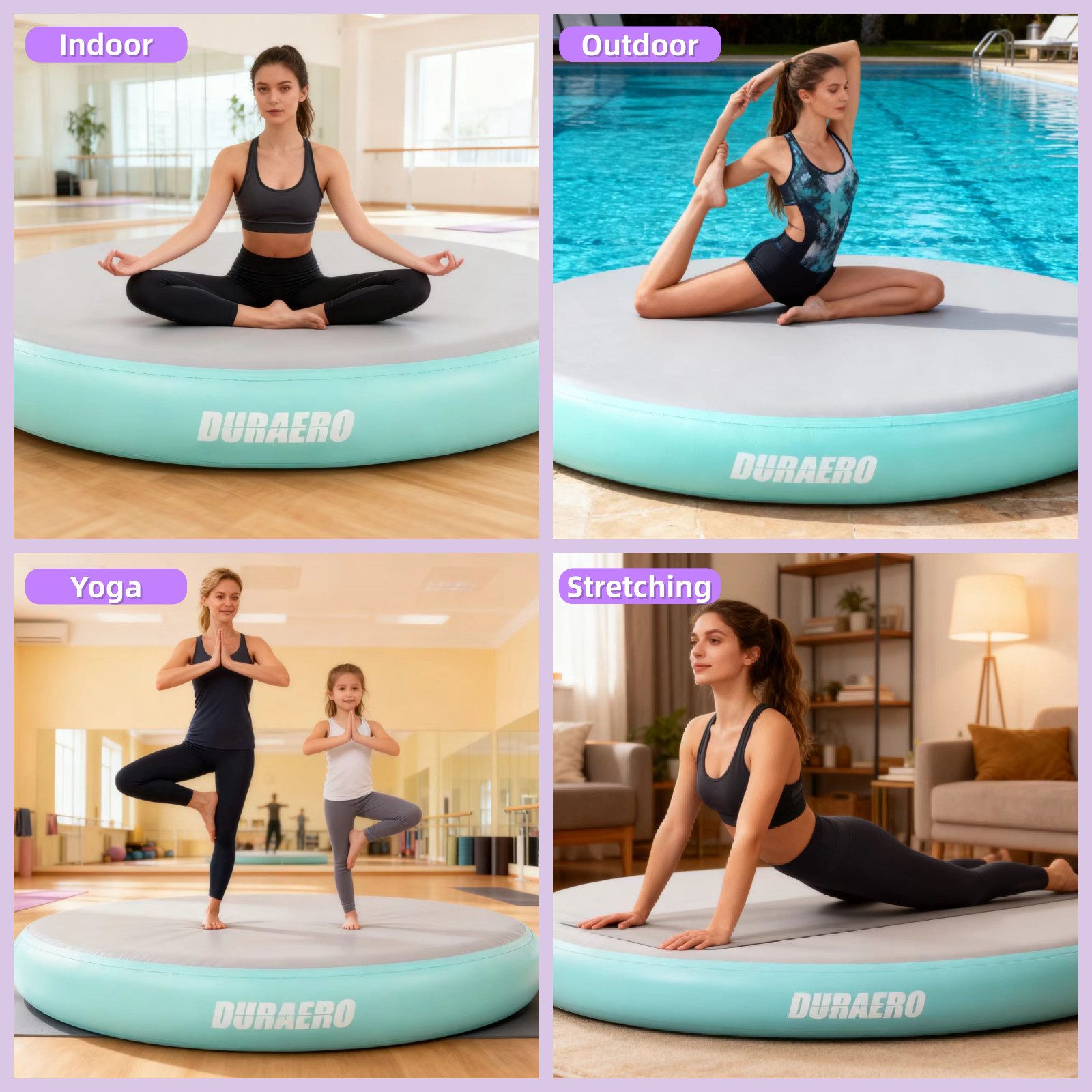 DURAERO Yogamatte Tumbling Matten Air Matte Track aufblasbar,Grün, Rund
