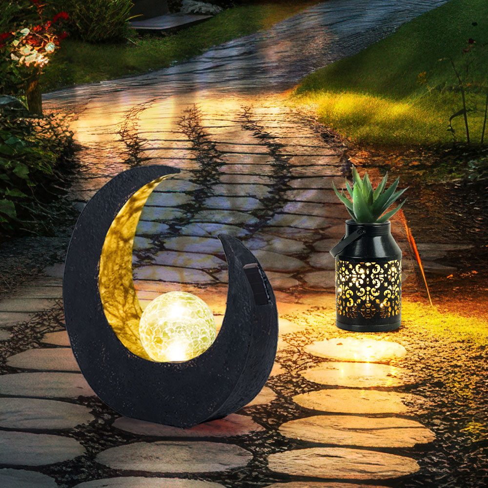 NOWA LED Solarleuchte, LED-Leuchtmittel fest verbaut, Warmweiß, Solardeko Außenlampe Gartenlampe Mondsichel Laterne Blumentopf LED 2x