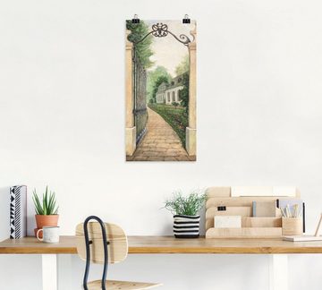 Artland Wandbild Fresco - Blick durchs Gartentor, Garten (1 St), als Leinwandbild, Poster in verschied. Größen