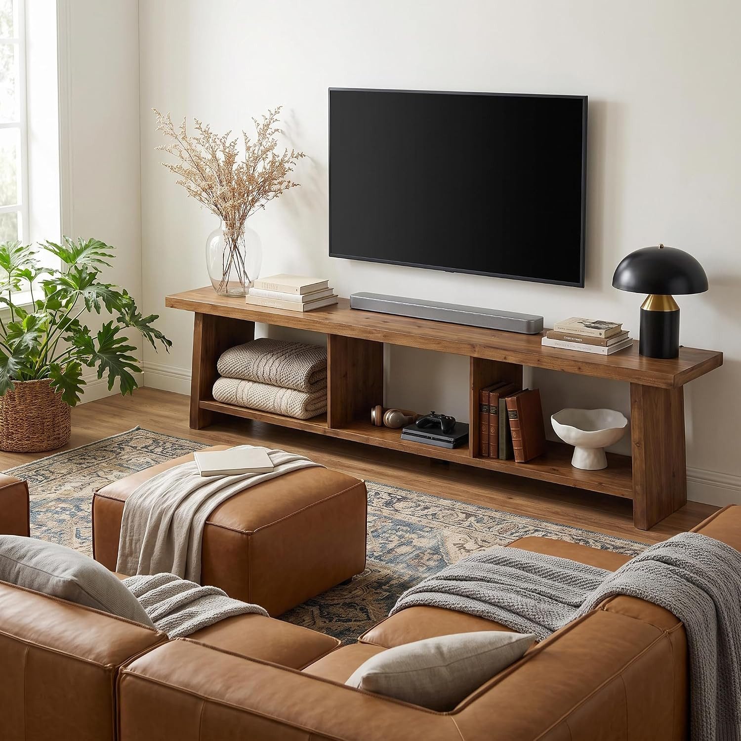 Tribesigns TV-Schrank Fernsehschrank 160 cm Landhausstil, für 65-75 Zoll, 3 offene Ablagen