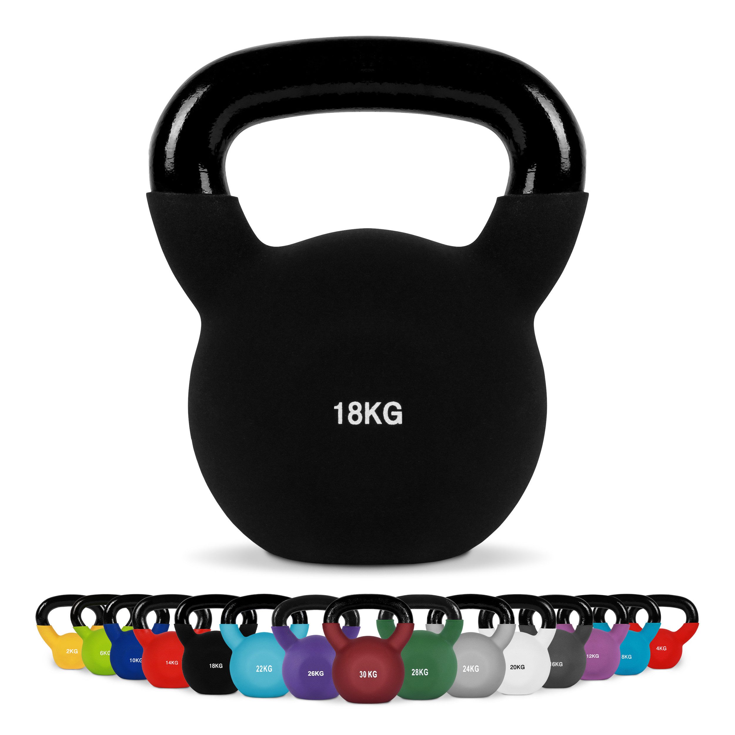 MSports® Kettlebell Kettlebell Professional Neopren 2 – 30 kg inkl. Übungsposter