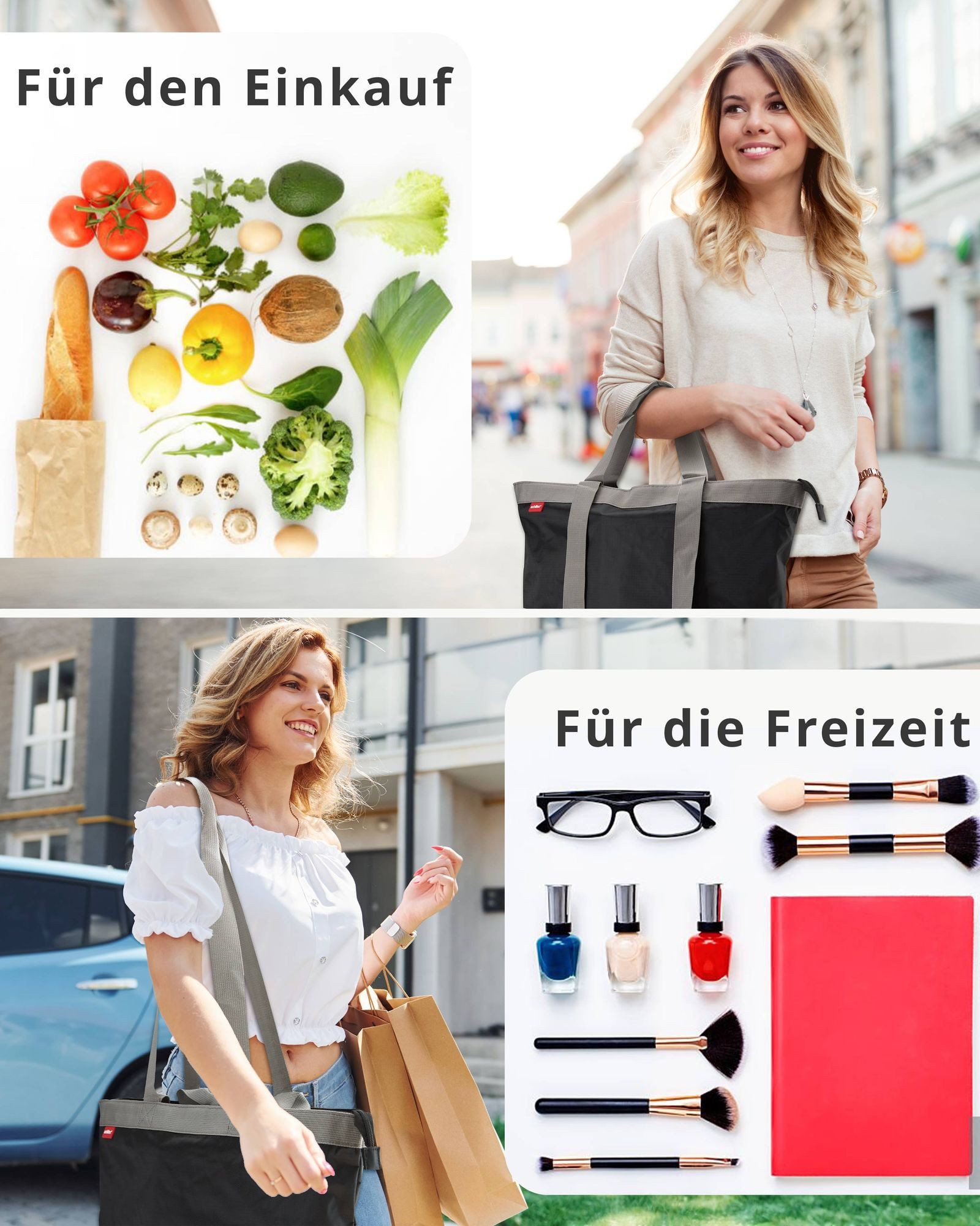 achilles Freizeittasche Shoppertasche Einkaufstasche zum Schultern Freizeittasche Schwarz (1) – Bild 4 von 5