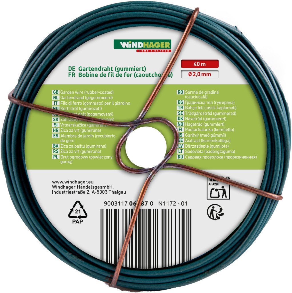 Windhager Pflanzschnur für Garten-, Binde- und Bastelarbeiten, Gartendraht (1-tlg), Blumendraht 40 m x 2 mm, Gummiert, grün – Bild 2 von 3