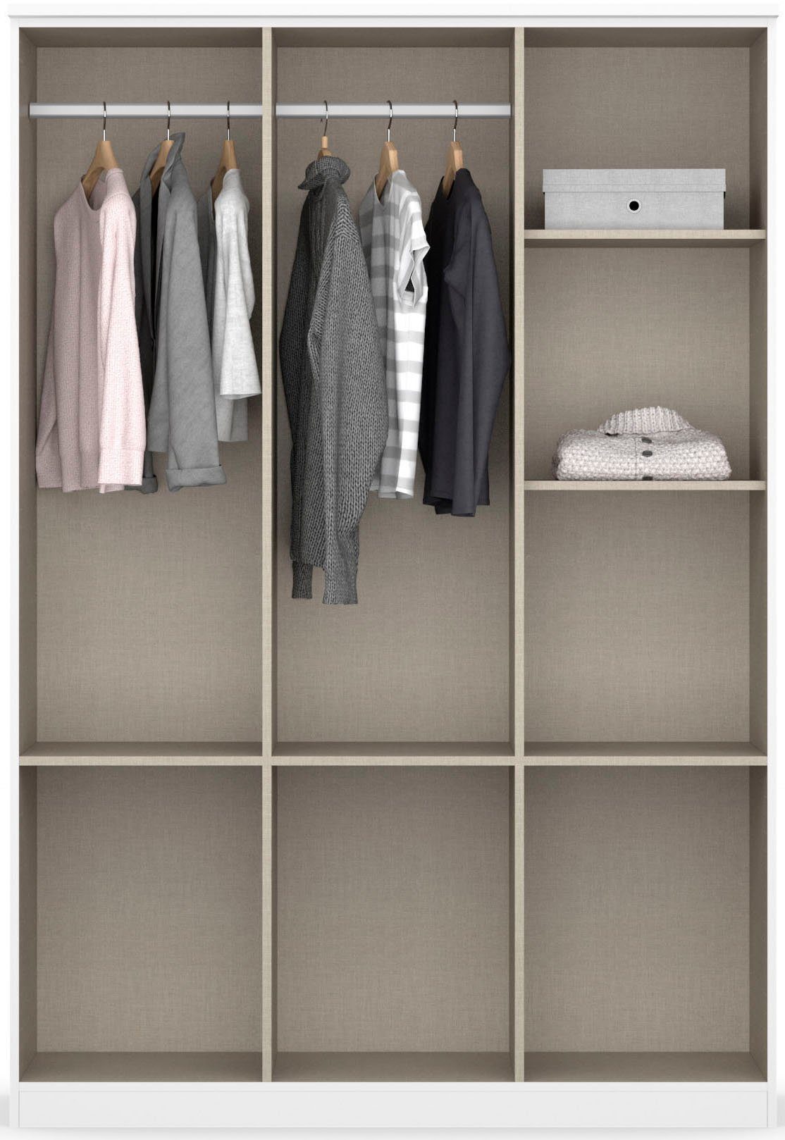 rauch Kleiderschrank Kleiderschrank Schrank Garderobe deckenhoher Schrank BREMEN (optional mit Spiegel, Breiten: 91/136/181 cm, Höhe: 199 cm) in vielen Farbvari – Bild 5 von 5