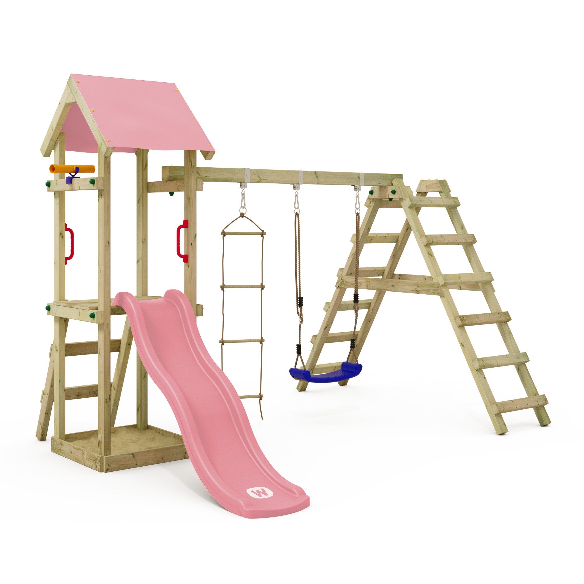 Wickey Spielturm TinyLoft - Garten-Klettegerüst für Kleinkinder mit Schaukel, Kinderspielhaus mit Kletterwand, Rutsche & 10-Jahren Garantie*