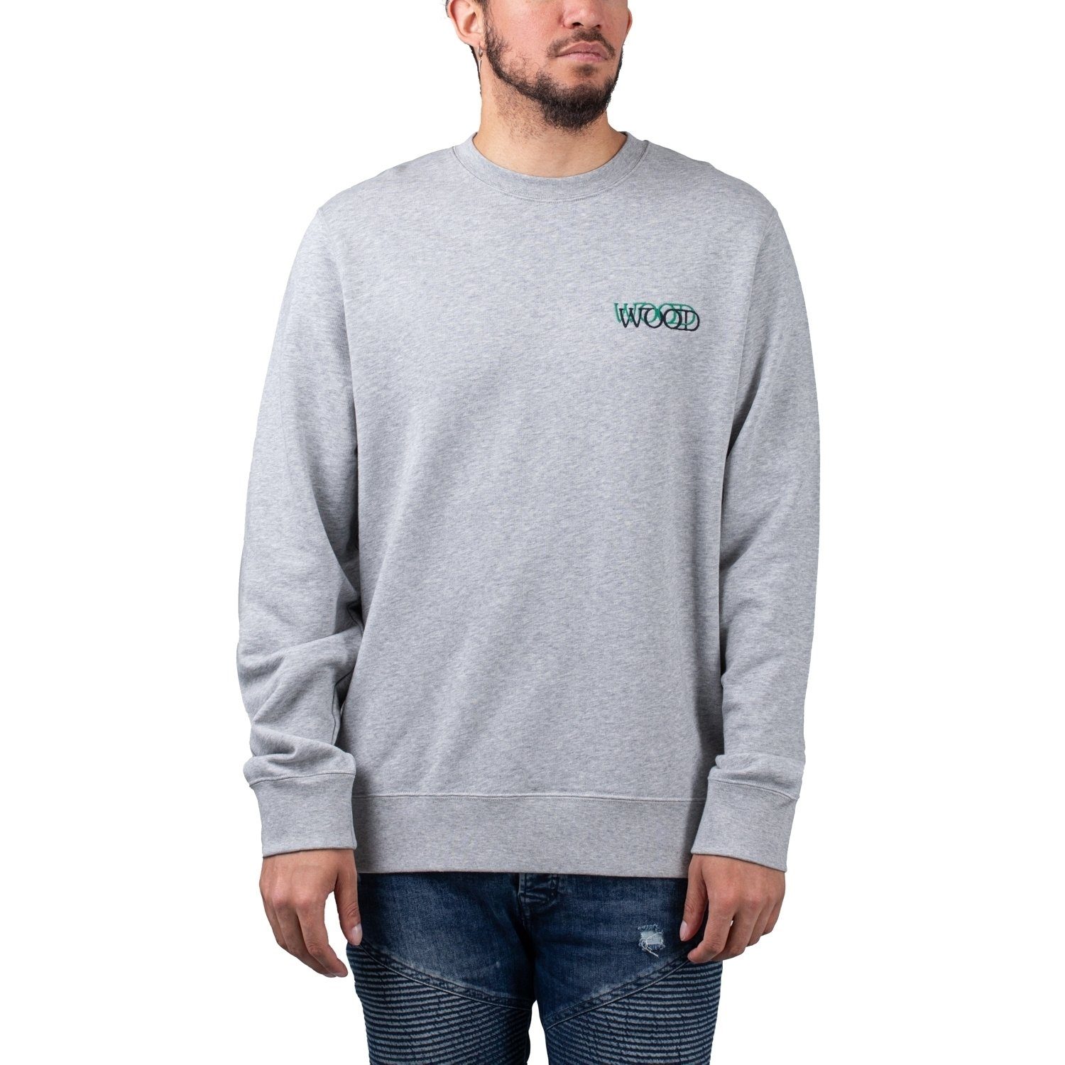 WOOD WOOD Sweater Wood Wood Hugh Logo Sweatshirt Grey Melange | Sweatshirts
