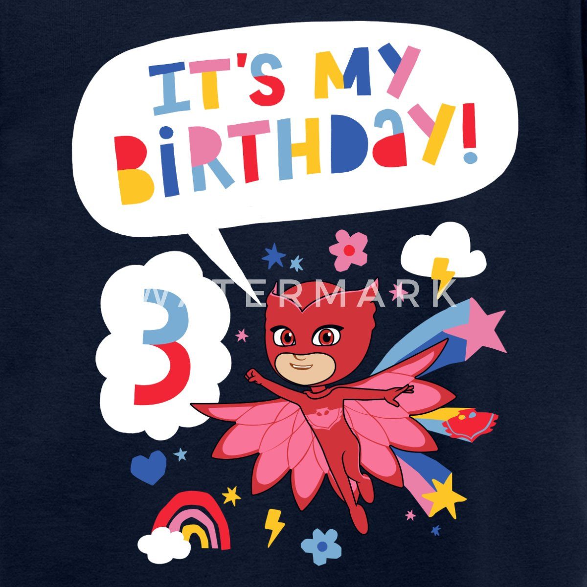Spreadshirt T-Shirt PJ Masks Eulette Geburtstags Design 3. Geburtstag Kinder T-Shirt (1-tlg)
