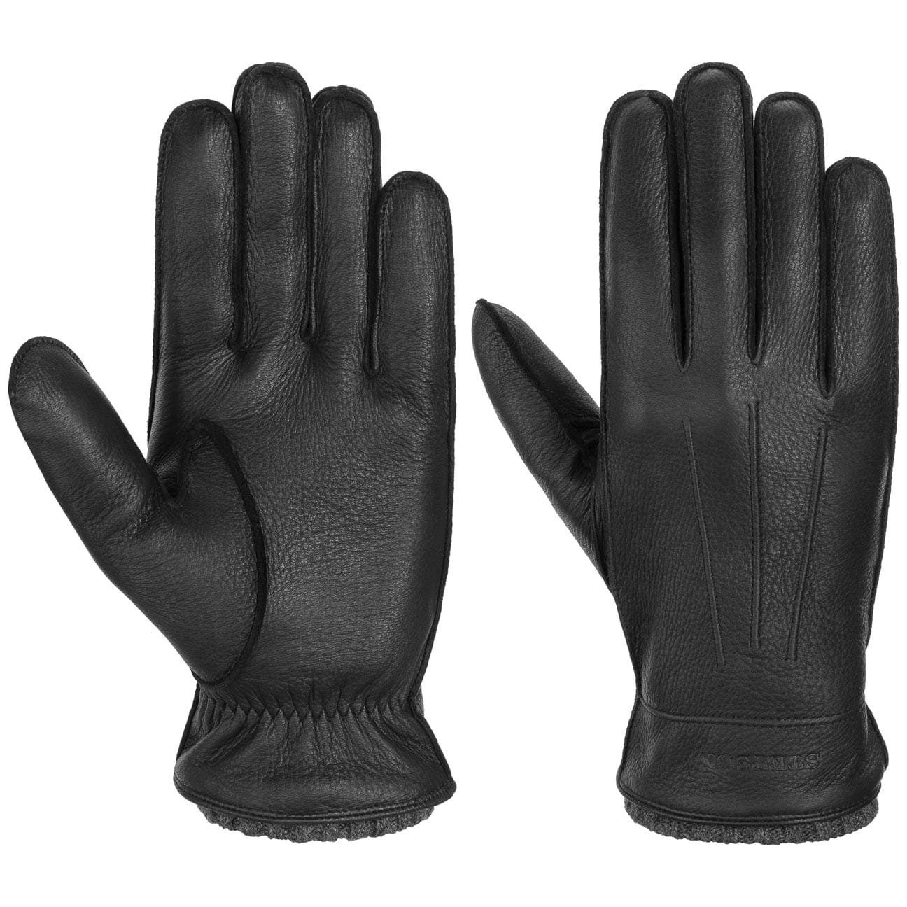 Stetson Lederhandschuhe Fingerhandschuhe mit Futter schwarz