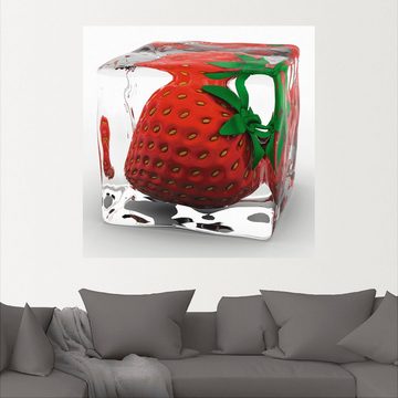 Artland Wandbild Erdbeere in Eis, Lebensmittel (1 St), als Leinwandbild, Wandaufkleber in verschied. Größen