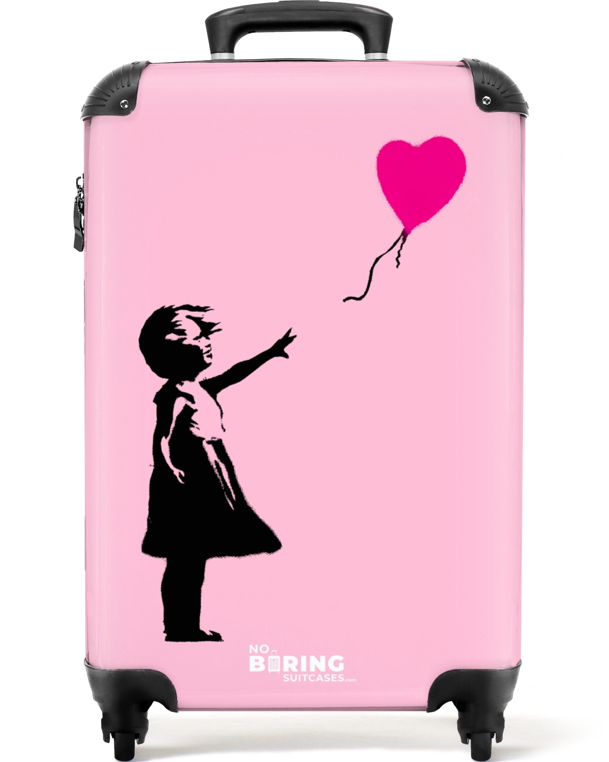 NoBoringSuitcases.com© Hartschalen-Trolley Mädchen mit rosa Herz Ballon fliegen weg 55x35x20cm, 4 Rollen, Reisetasche mit Rollen, Koffer Handgepäck Flugzeug