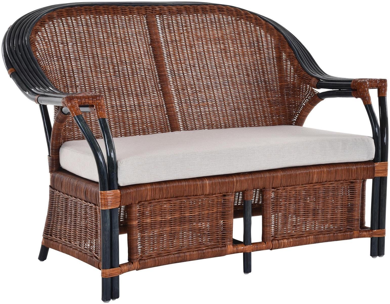 (Rost-Dunkelblau), Safari Loungesofa Wohnzimmer Rattan Krines Rattansofa Lounge Home Couch Sofa Wintergarten Zweisitzer