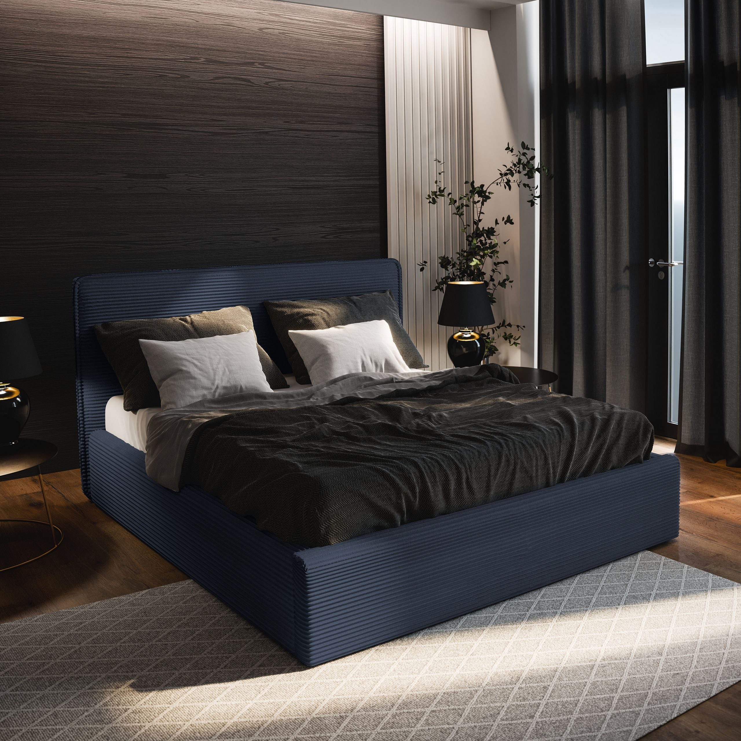 Masseno Polsterbett PARMA 120x200 cm blau (mit Bettkasten und Lattenrost)
