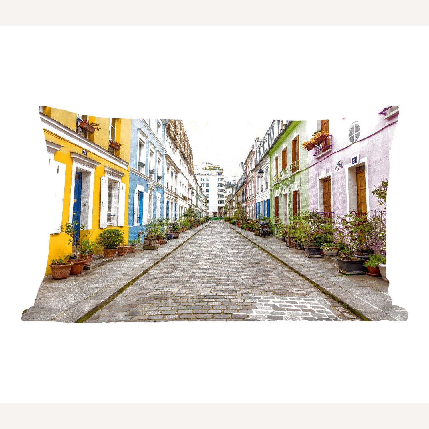 MuchoWow Dekokissen Pastellfarbene Straße in Paris, Wohzimmer Dekoration, Zierkissen, Dekokissen mit Füllung, Schlafzimmer | Dekokissen