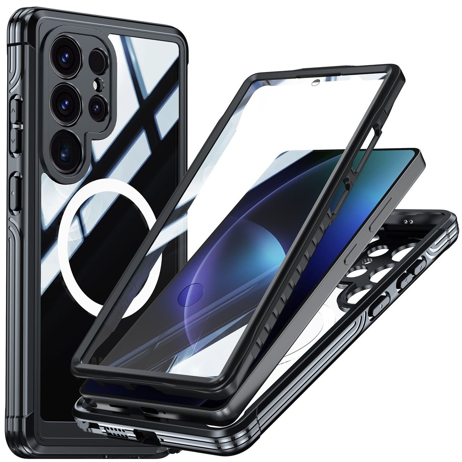 Wigento Handyhülle Für Samsung Galaxy S25 Ultra 5G MagSafe 360 Grad Hybrid Bumper Schwarz, Full Body, MagSafe-Unterstützung, präzise Passform