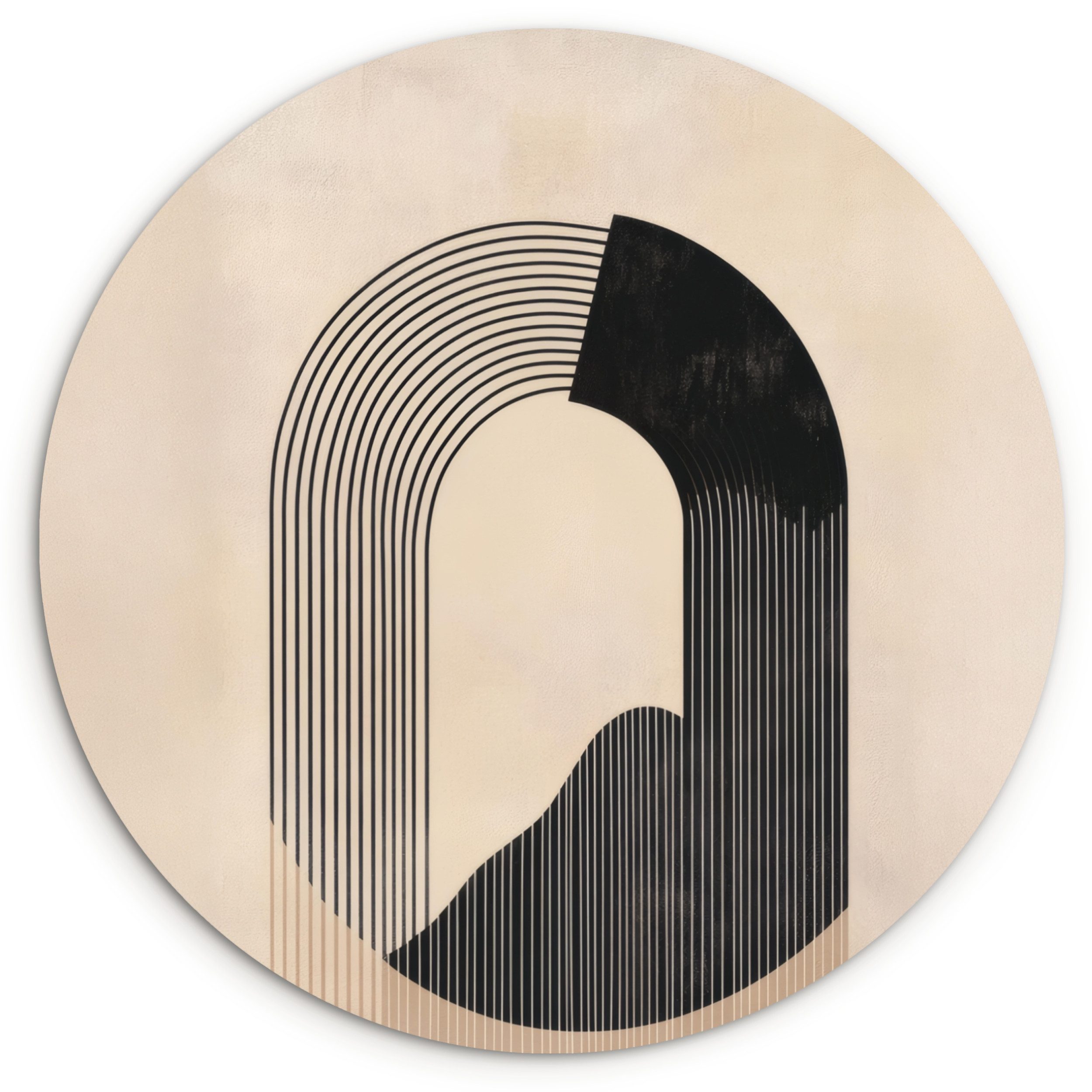 MuchoWow Gemälde Grafisches geschwungenes Muster - Beige, Fotodruck (1 St), Kreis Wanddekoration, Rundes Wandbild, 30x30 cm