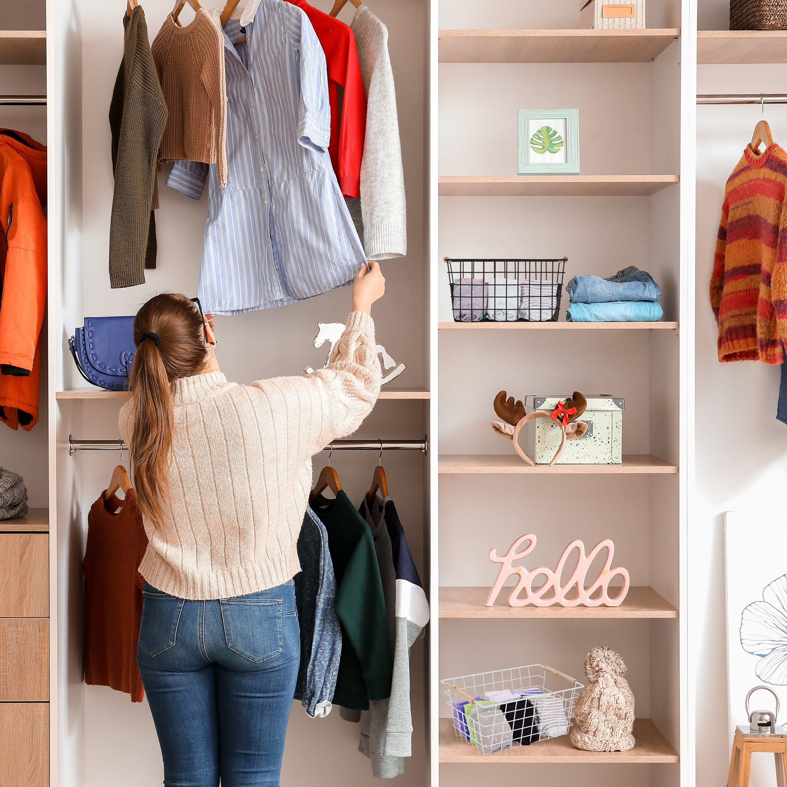 relaxdays Allzweckkorb 2 x Drahtkorb mit Holzgriffen schwarz