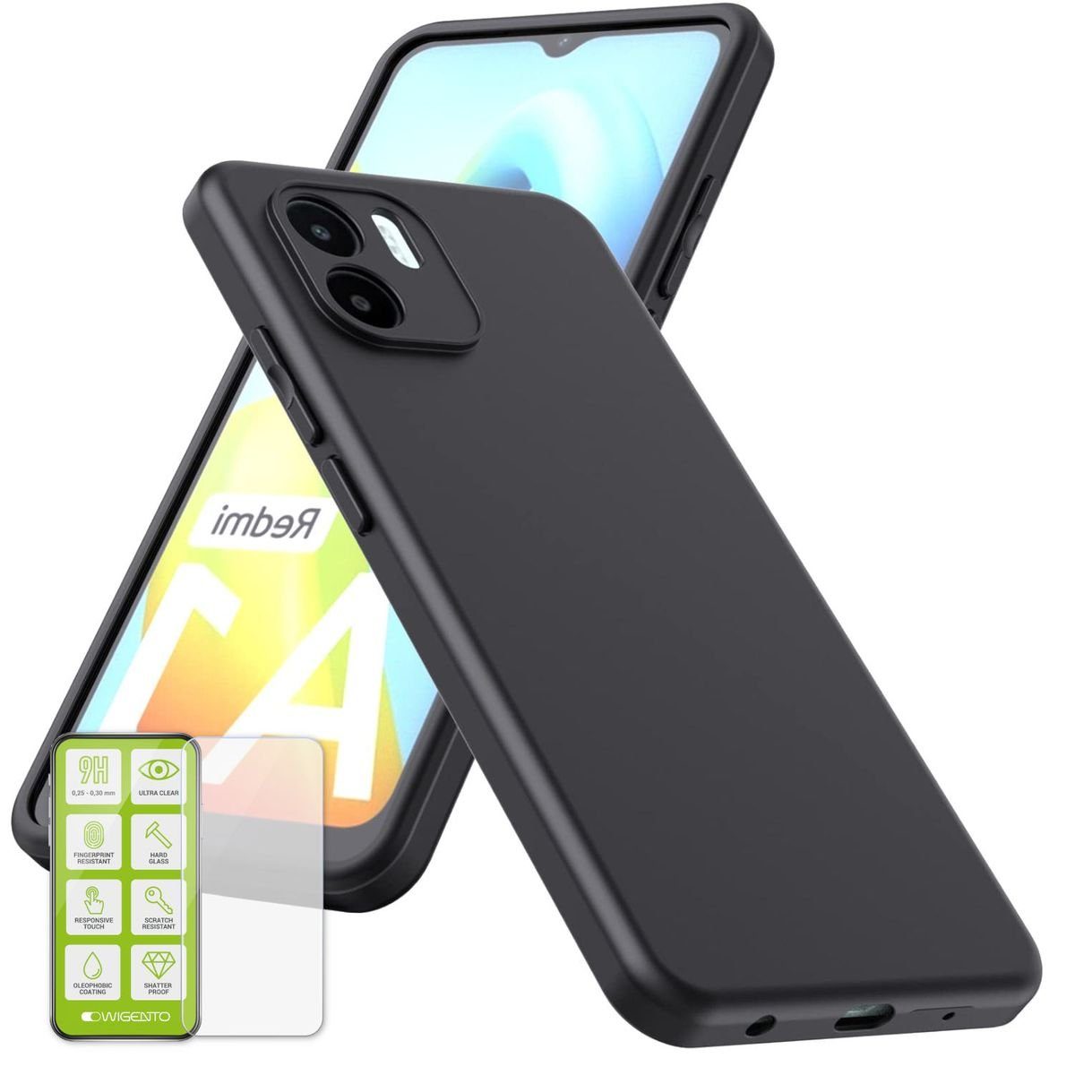 Wigento Handyhülle AUSWAHL Für Xiaomi Redmi A2 / A1 Silikon Case TPU Transparent und oder 0,26 H9 Glas Handy Tasche Hülle Schutz Cover