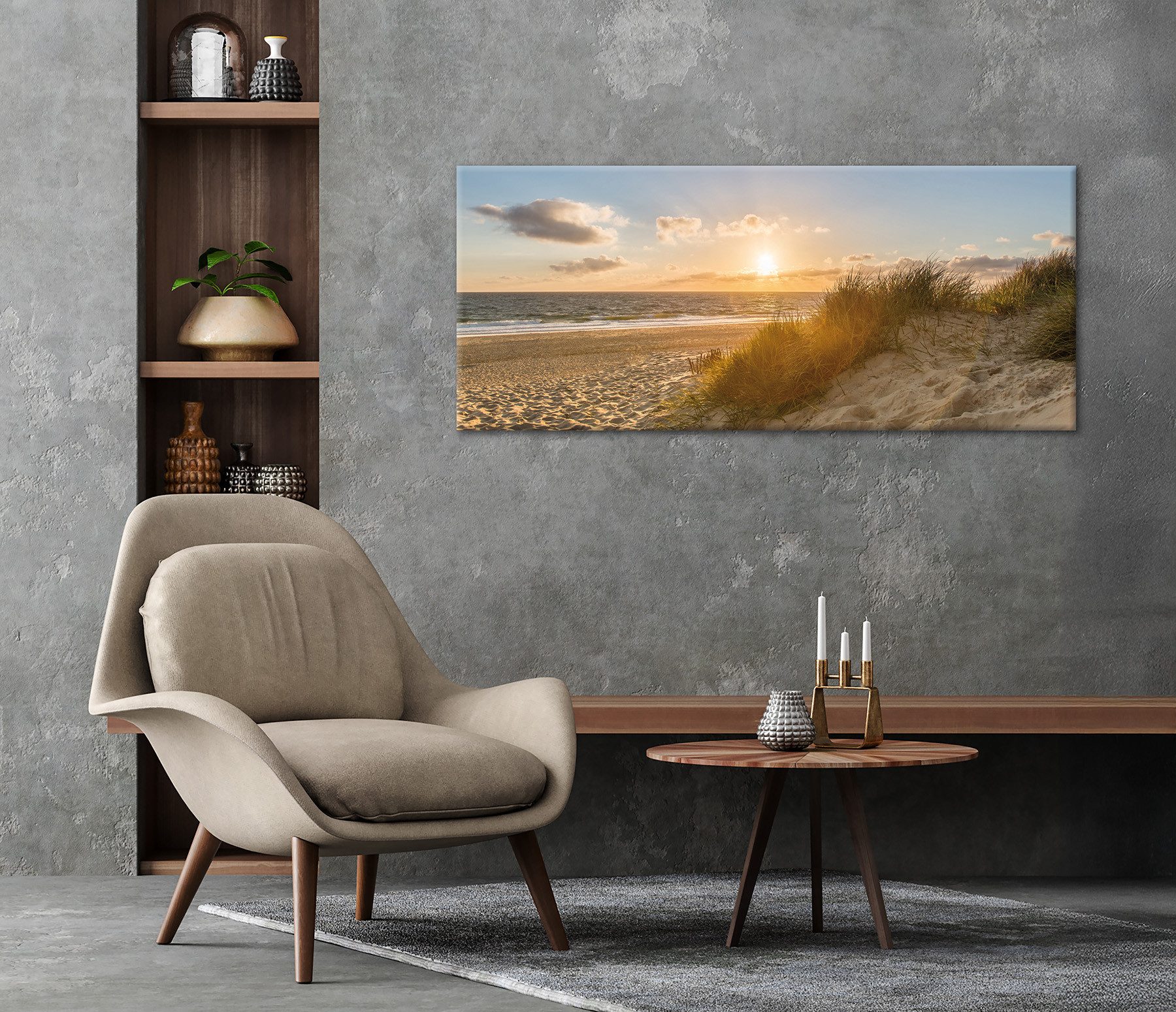 Bönninghoff Leinwandbild Wandbild STRAND XXL 60x140 cm – Leinwandbild Keilrahmen Deko modern, Meer, Sonnenuntergang, Strand (1 St), auf Keilrahmen gespannt – Bild 5 von 5