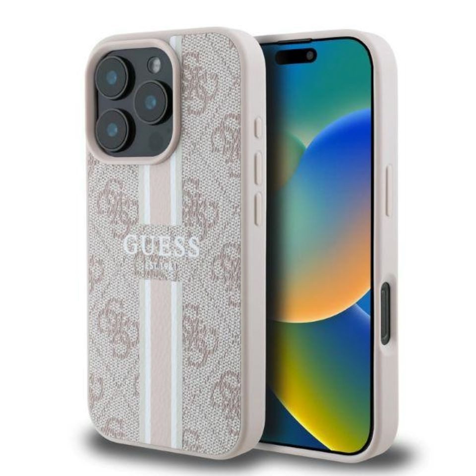 Handyhülle iPhone 16 Pro Kunstleder rosa Logo MagSafe kompatibel