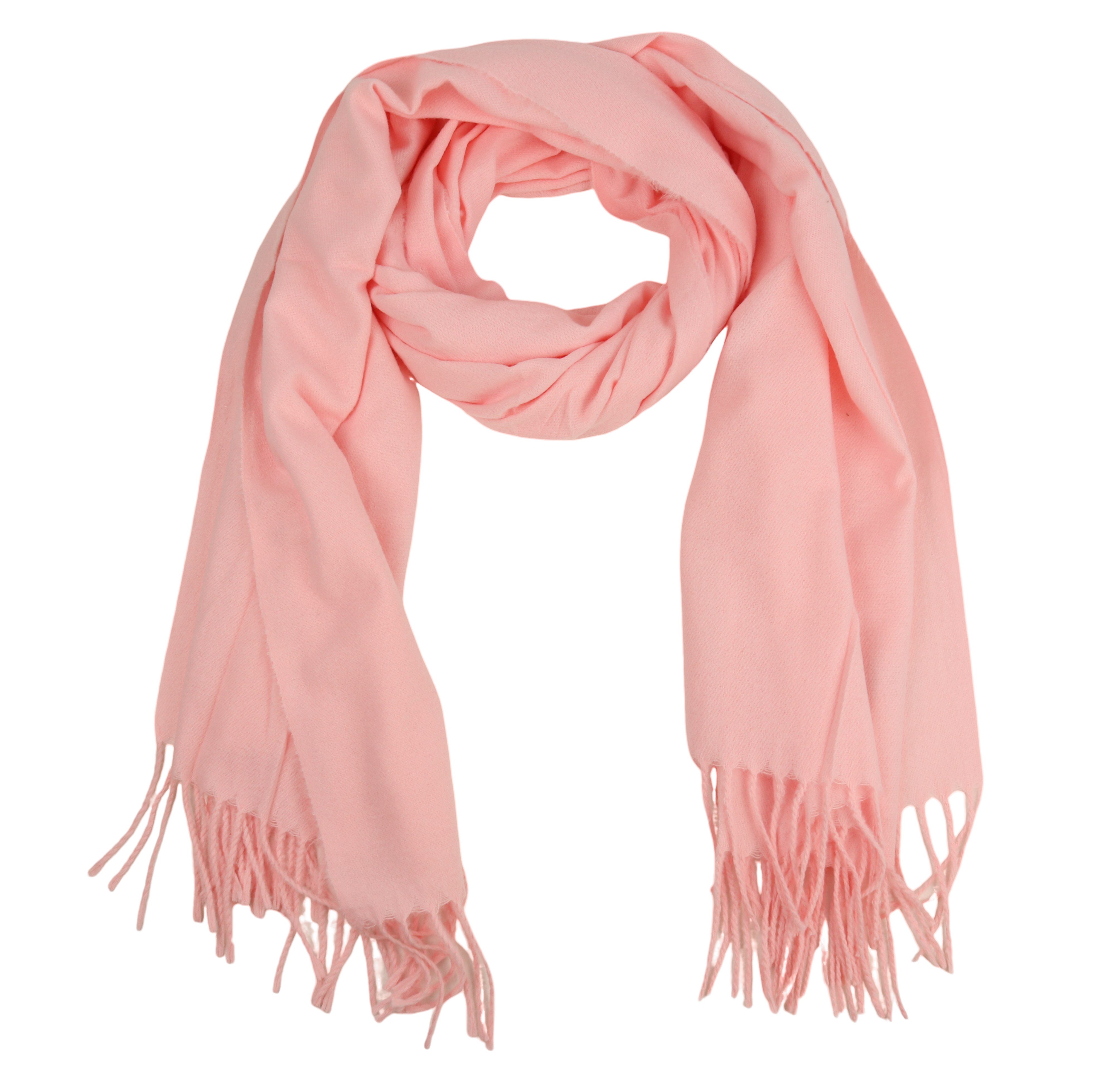 ideal Farben tolle (Viele weicher und Auswahl), und Fransen, mit zur Winter für 70x180cm, Herbst Halstuch Modeschal Schal warmer Damen MIRROSI Unifarbe Rosa