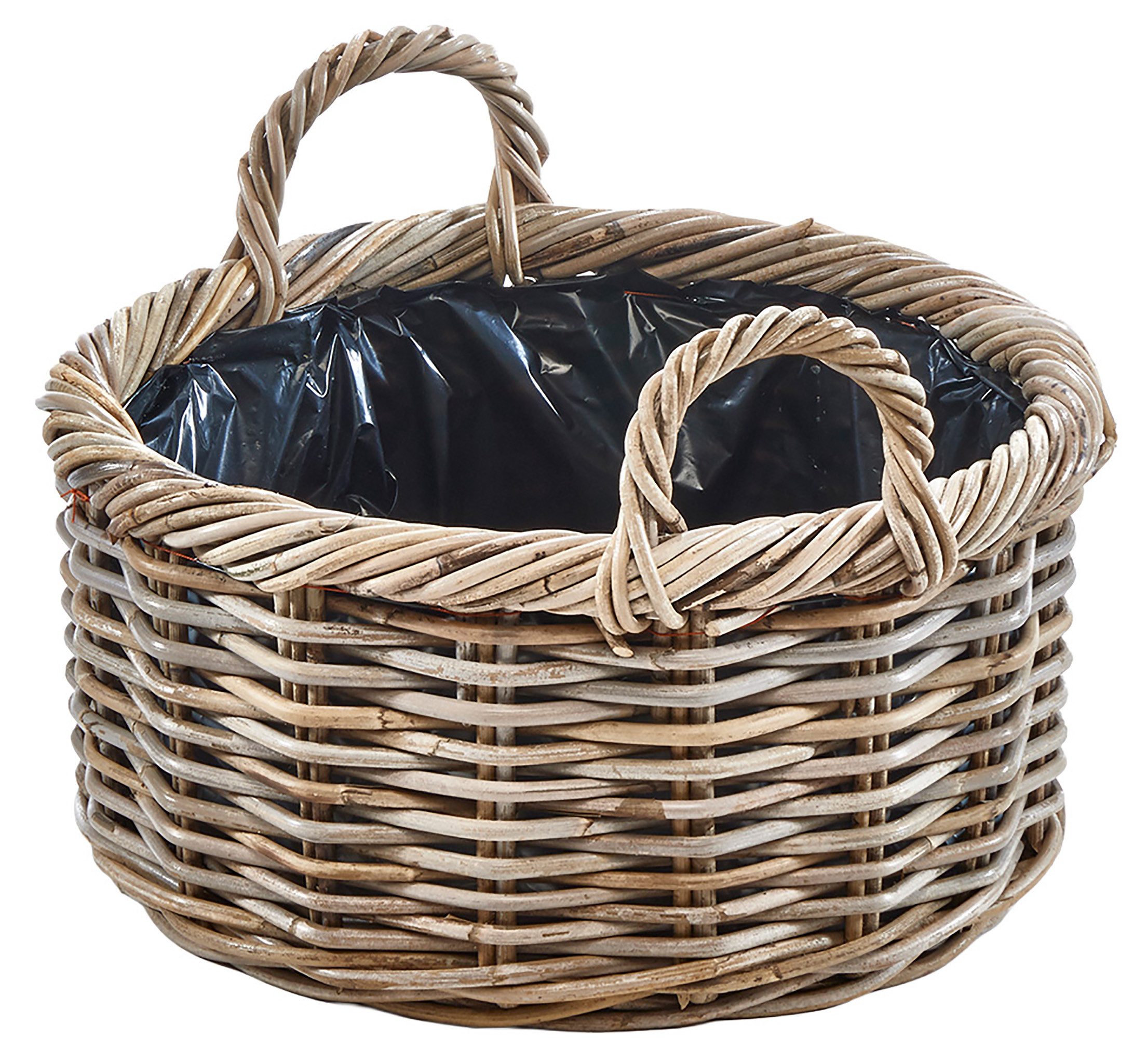 Kobolo Pflanzkübel Übertopf Pflanzkorb Pflanzschale rund aus Rattan mit Folie (Vorteils-Set 1 Stück, 1 St., 1 Stück), Blumenkorb Flechtkorb Holzkorb Durchmesser 40 cm