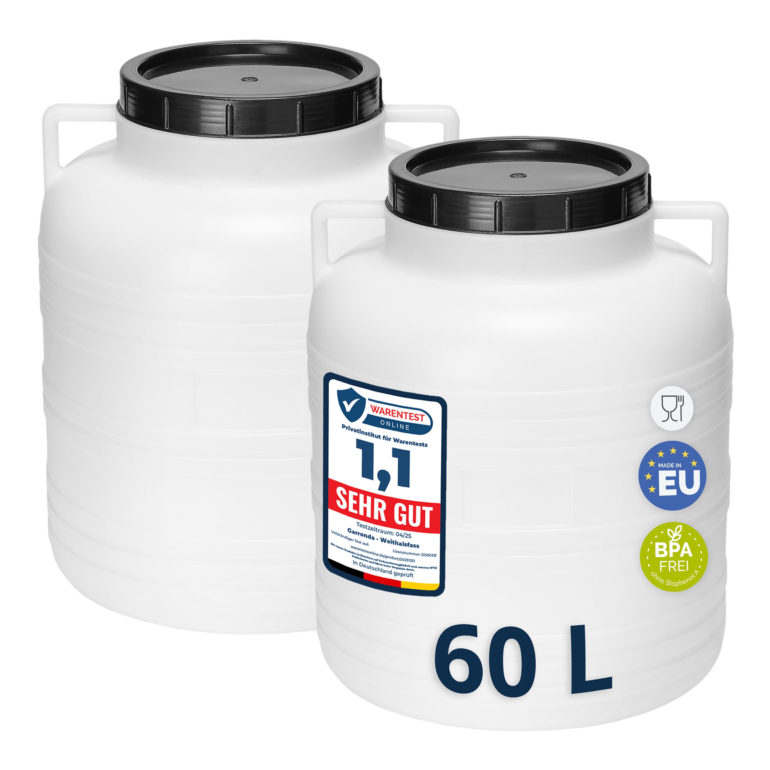 Garronda Regentonne Set BPA-freies Futtertonne Weithalsfass Behälter mit Deckel GD-0132, 60 l, (2-tlg), BPA-Frei
