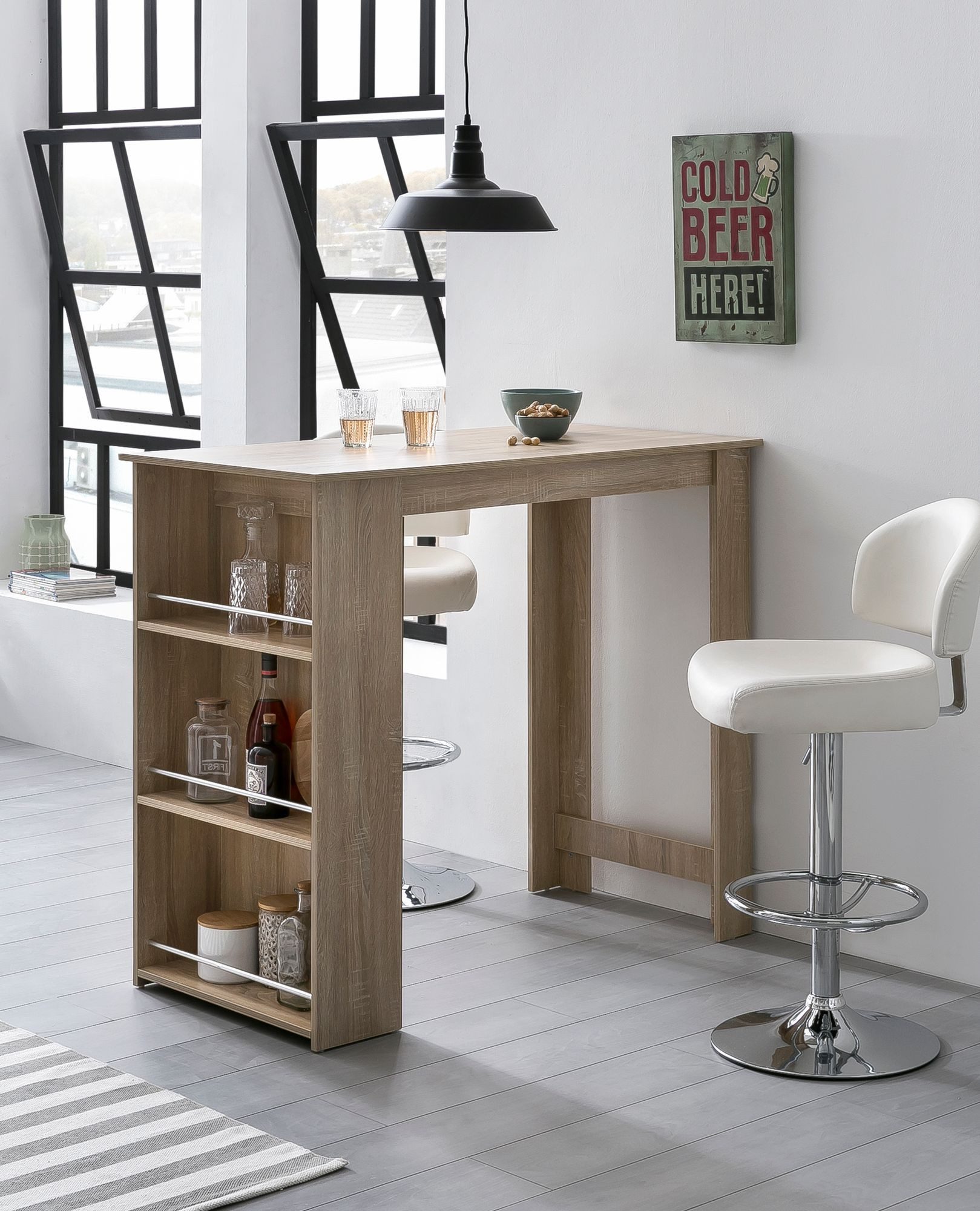 Wohnling Tresentisch Bartisch Sonoma 120 x 107,5 x 60 cm WL5.733 Holz Stehtisch Küchentrese (Sonoma 120 x 107,5 x 60 cm, Stehtisch Spanplatte), Bartisch mit Regal, Küchenbartisch Rechteckig