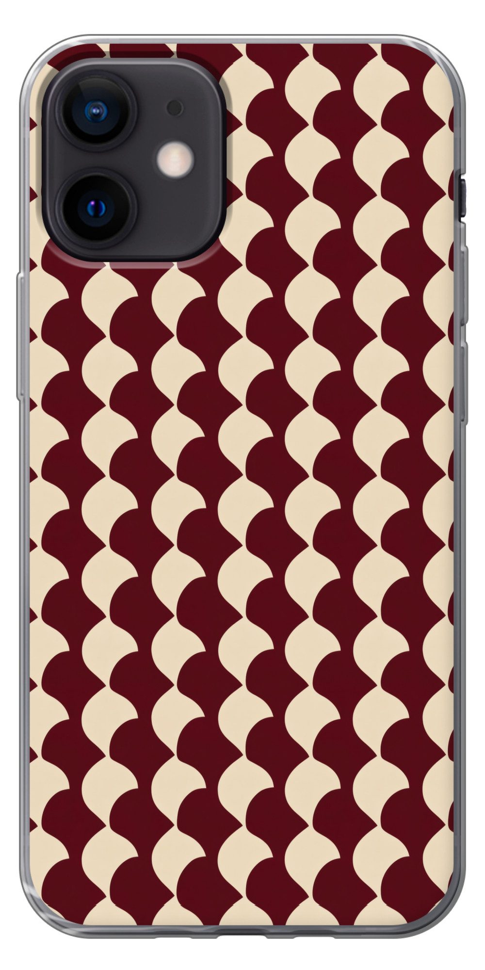 MuchoWow Handyhülle für Apple iPhone 12 Rot - Kachelmuster - Creme, Smartphone-Bumper, Print, Handy Schutzhülle Dünn