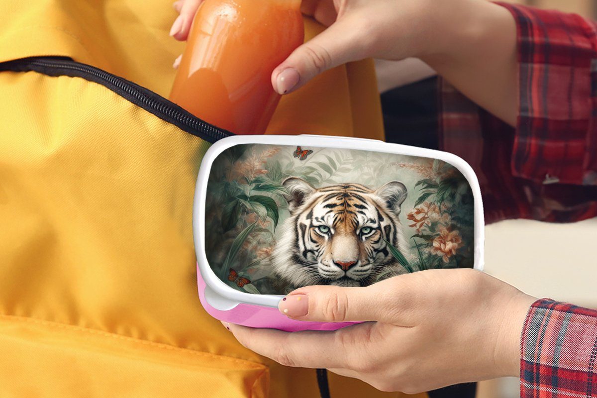 - Brotbox Schmetterlinge Kunststoff, Blumen, - Mädchen, Erwachsene, Kunststoff Tiere Dschungel Snackbox, - rosa - Kinder, Tiger Brotdose (2-tlg), Lunchbox für MuchoWow