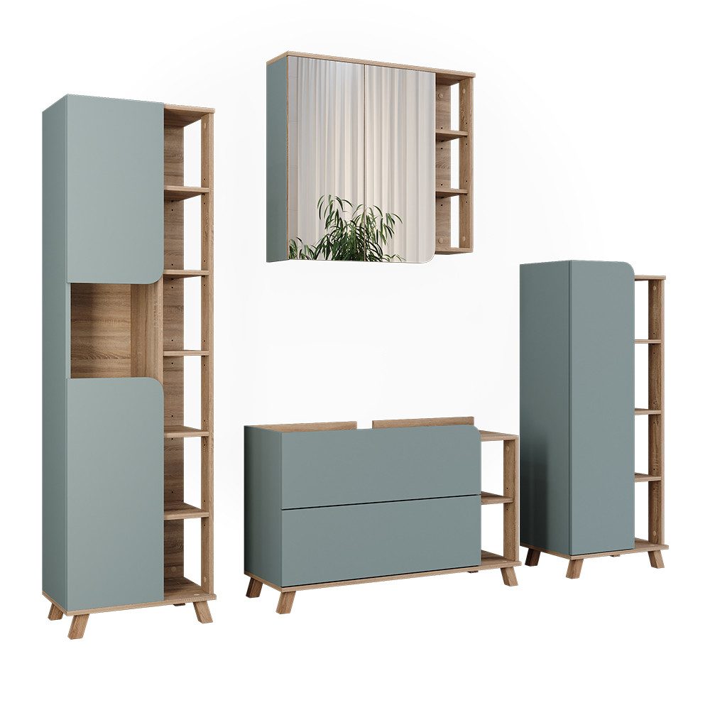 Vicco Badmöbel-Set Karen, Sonoma/Blau, 4 Teile, (4-St., 4er Set)